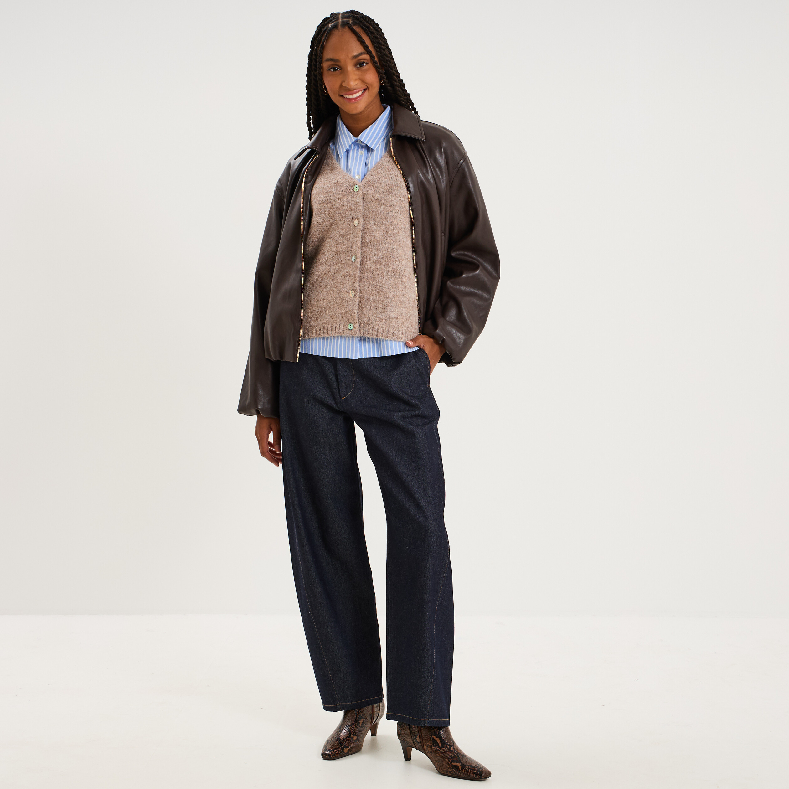 Gilet sans manches col en V beige femme