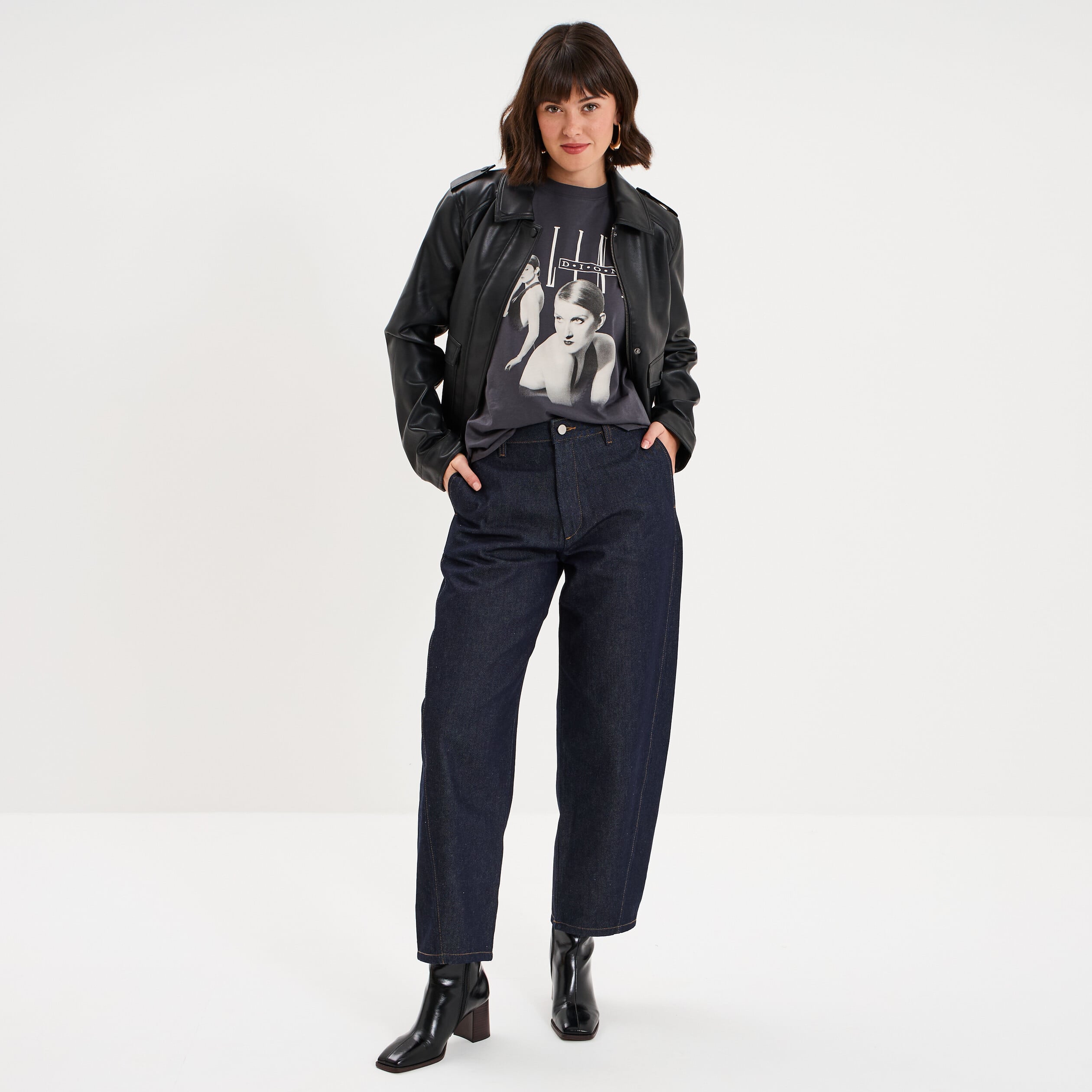 T-shirt droit coton C&eacute;line Dion gris fonc&eacute; femme