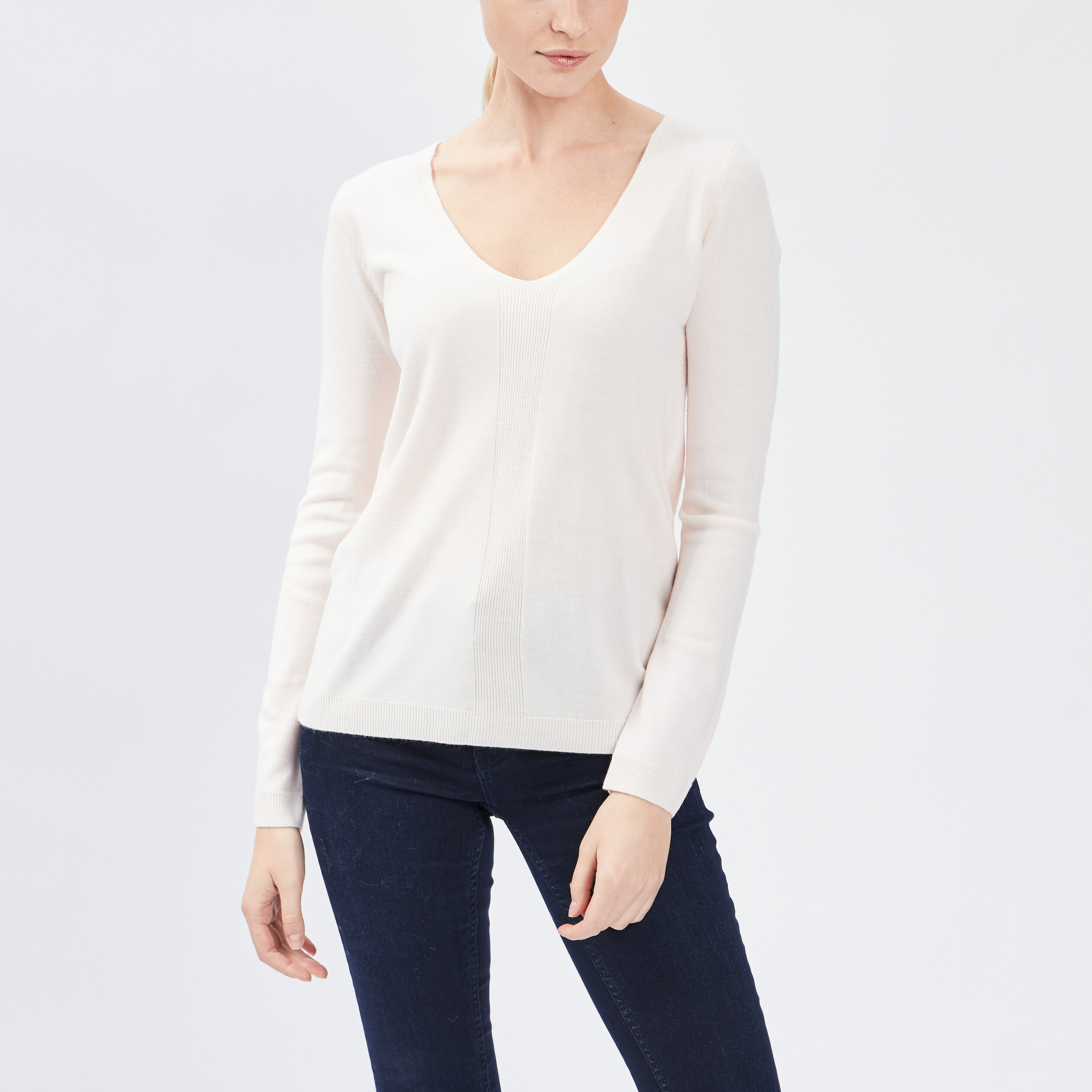 Pull col V manches longues rose clair femme