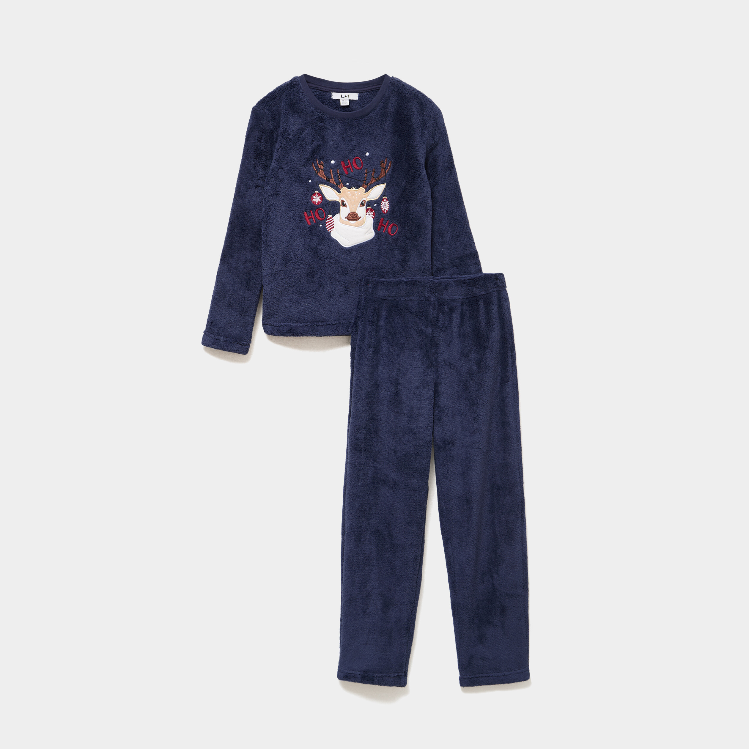 Ensemble pyjama No&euml;l en velours bleu marine gar&ccedil;on