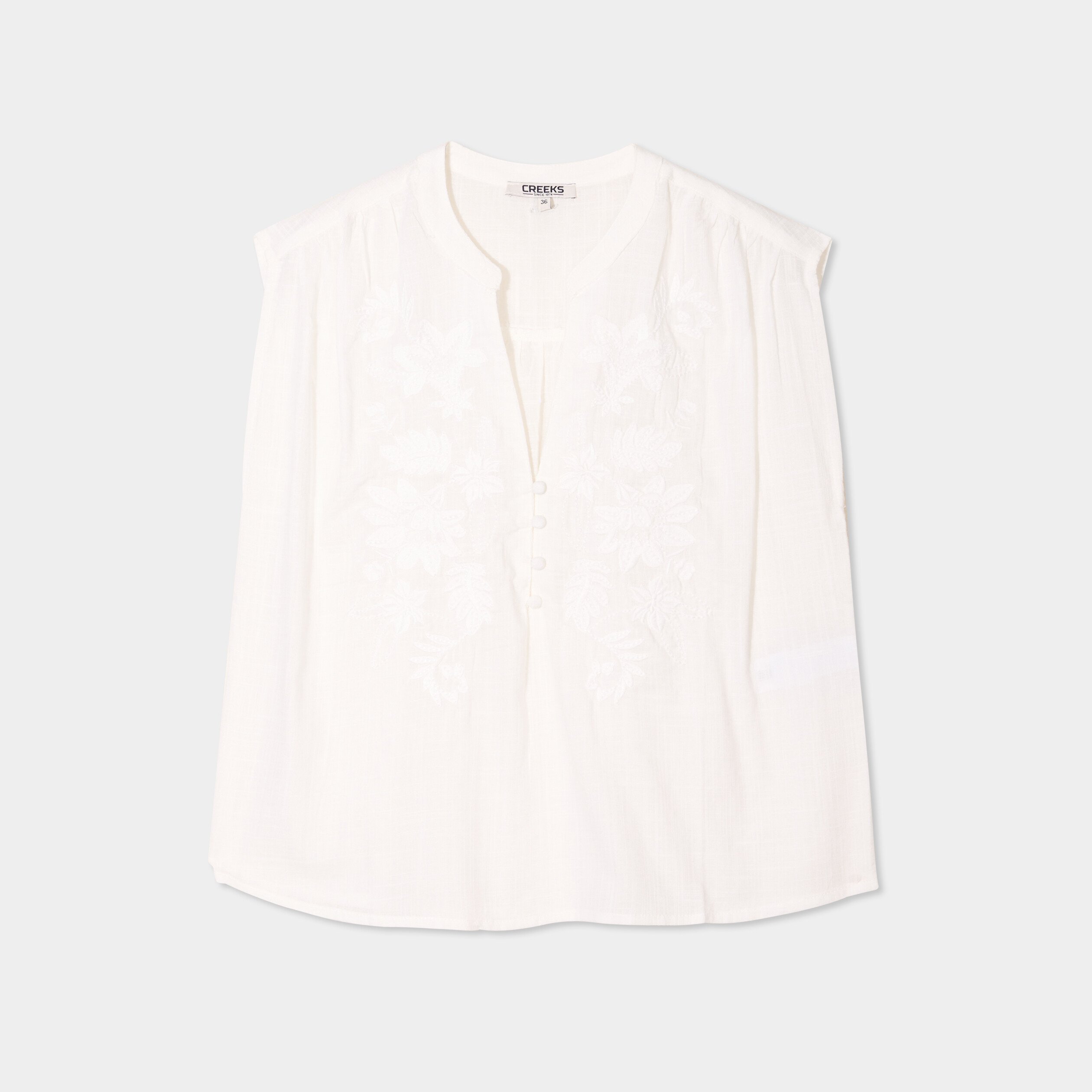 blouse col tunisien sans manches coton blanc femme Blouse col tunisien sans manches coton blanc femme