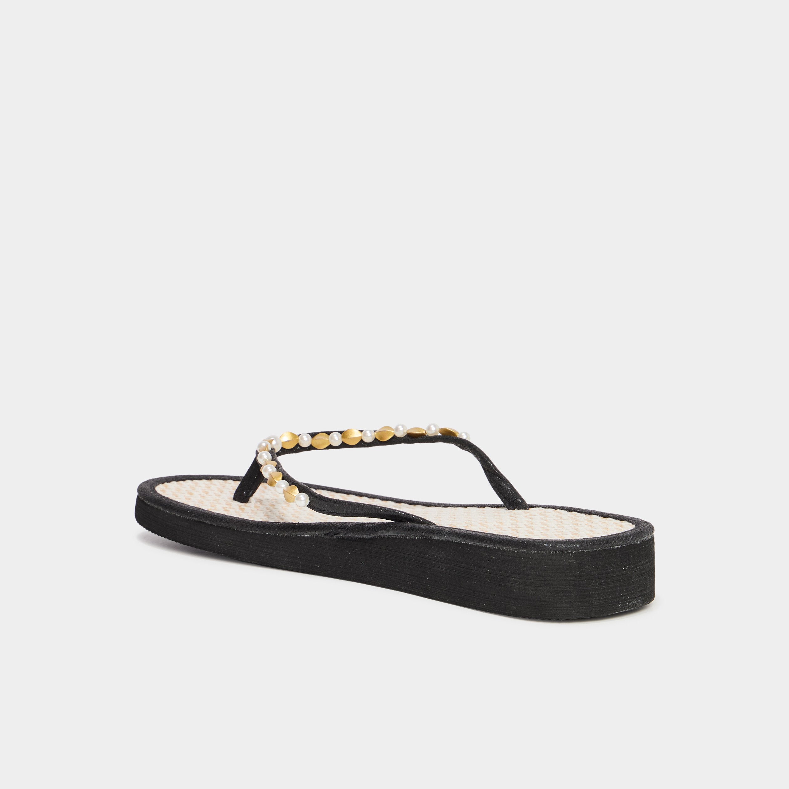 tongs compensees details bijoux noir femme Tongs compensées détails bijoux noir femme