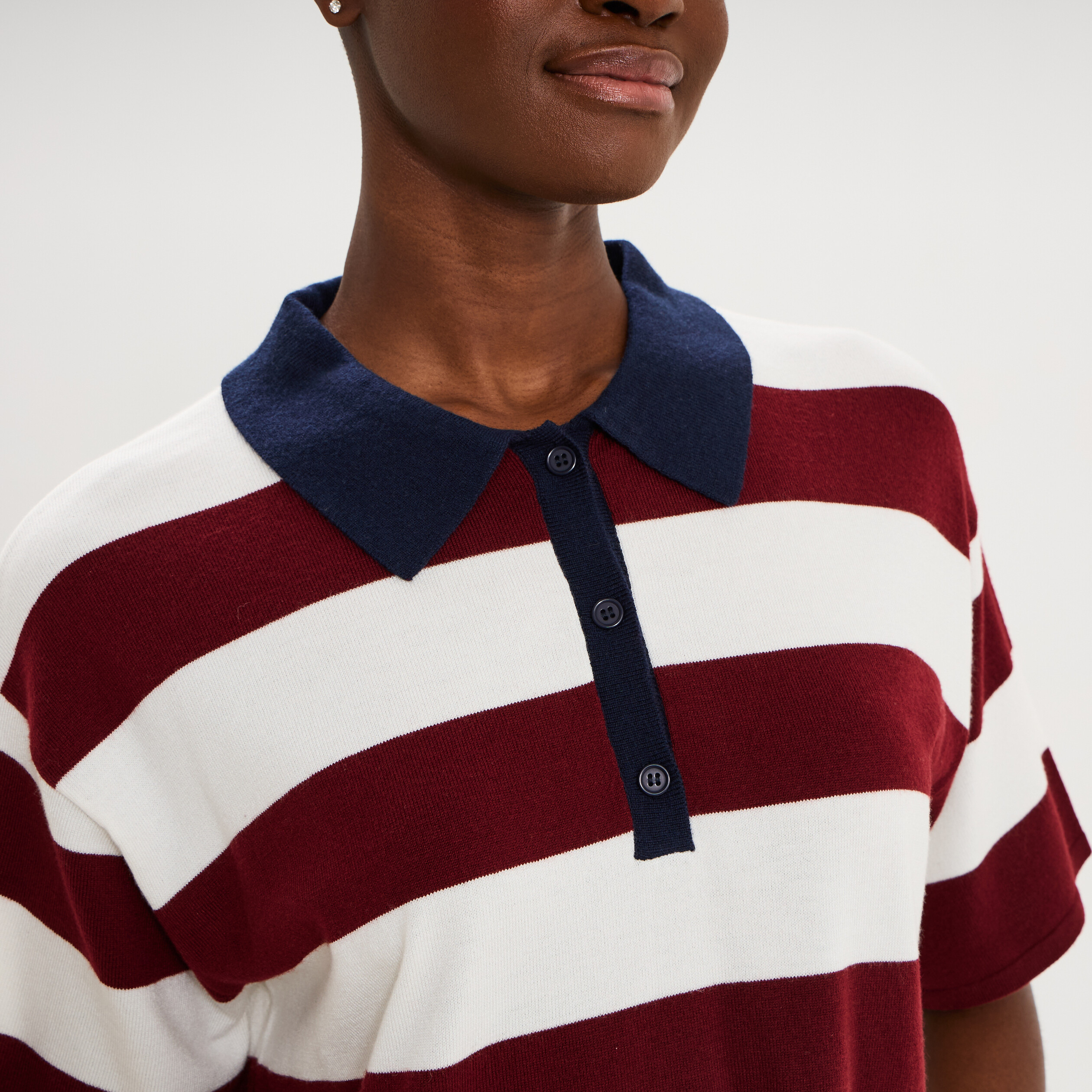 Pull col polo manches courtes ecru femme