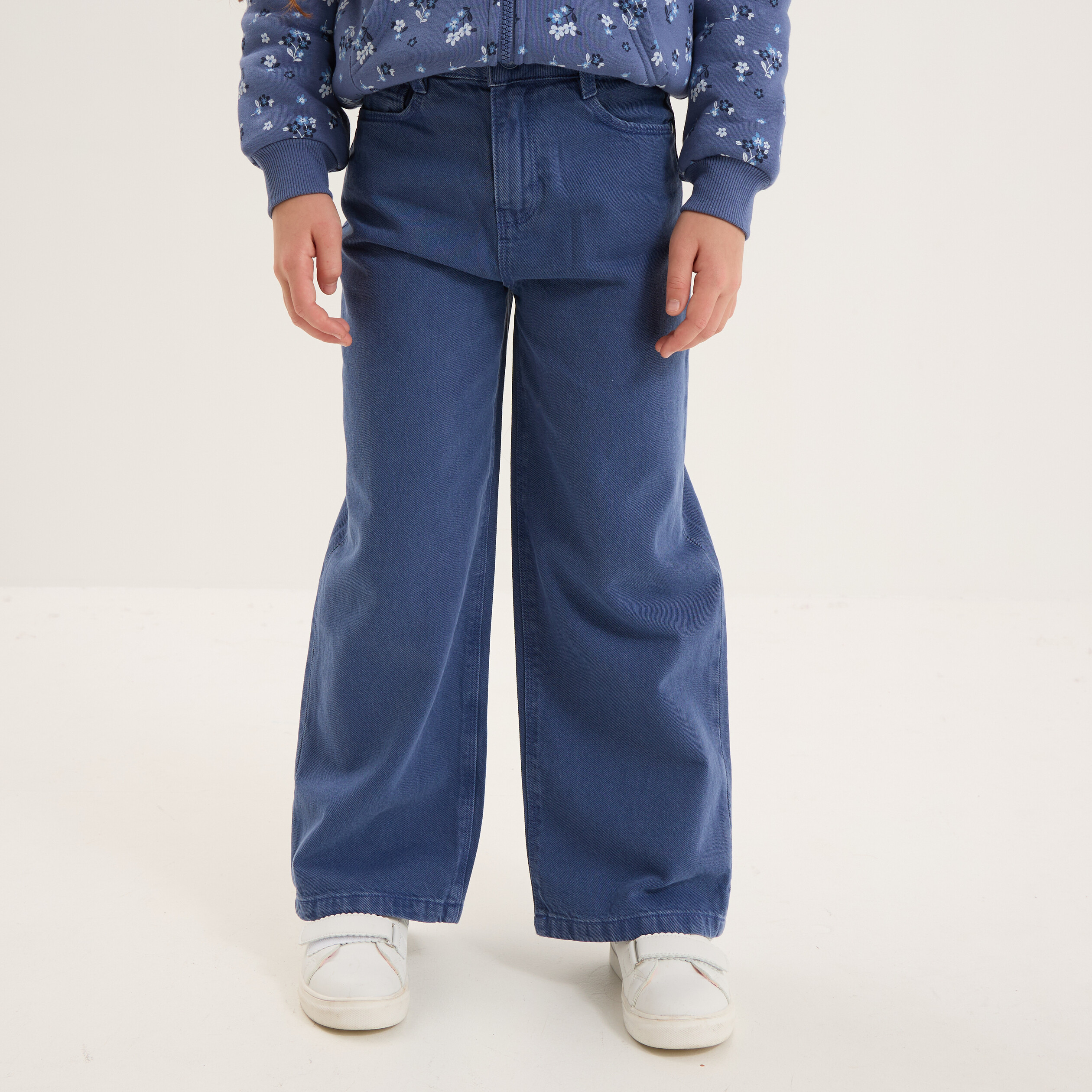 pantalon large 5 poches coton creeks bleu gris fille Pantalon large 5 poches coton Creeks bleu gris fille