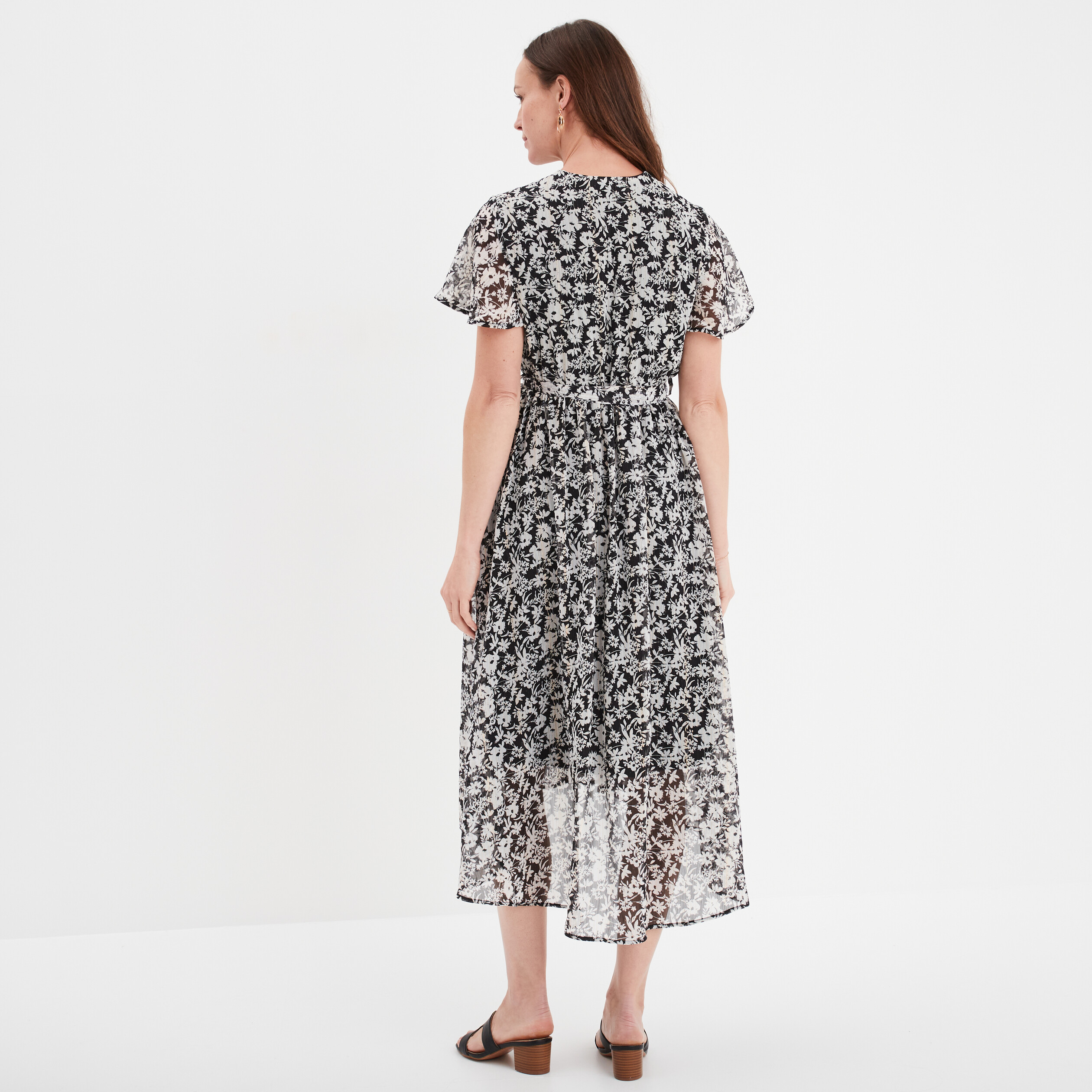 robe longue evasee col cache coeur noir femme Robe longue évasée col cache-coeur noir femme