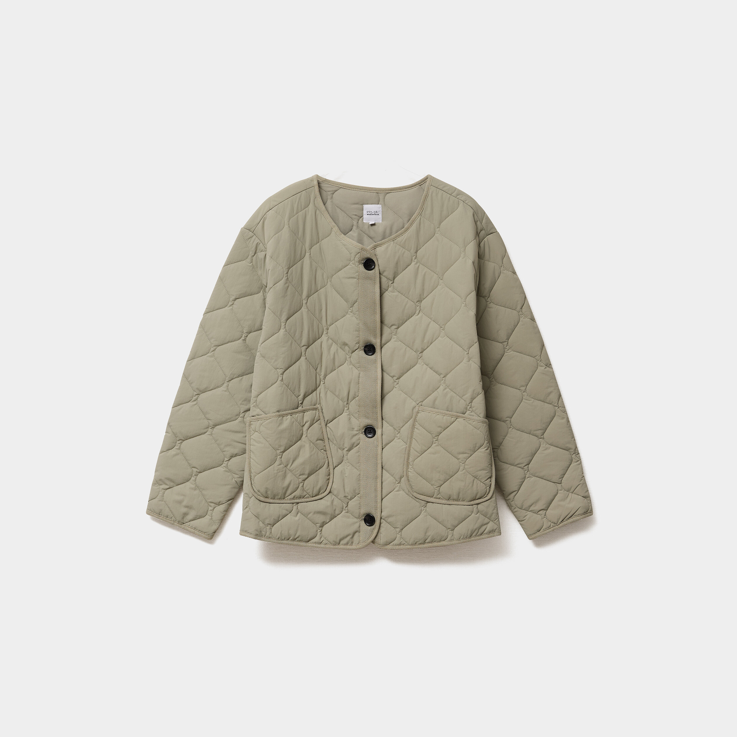 Doudoune boutonnée col rond vert kaki femme grande taille