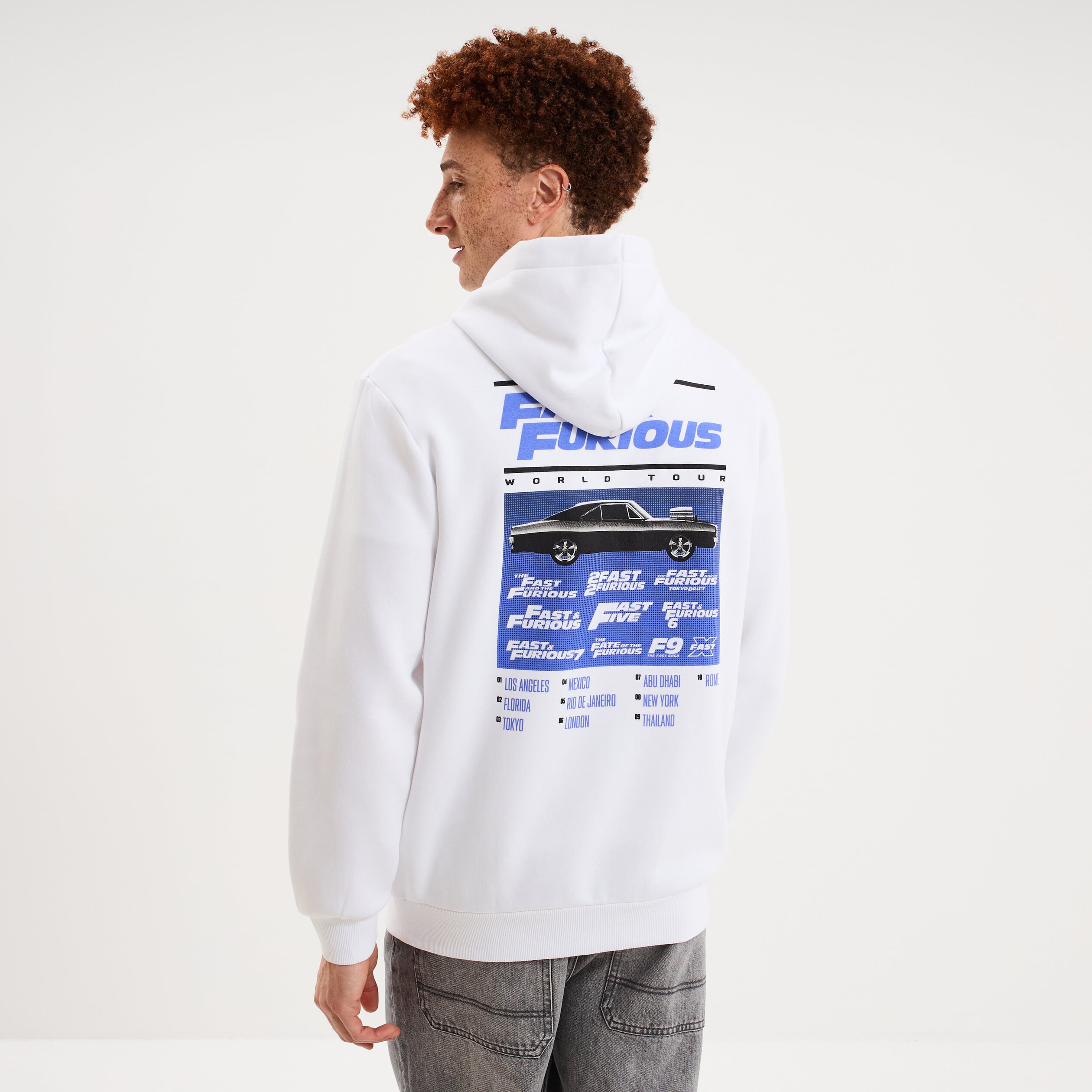 Sweat hoodie molleton Fast and Furious blanc homme