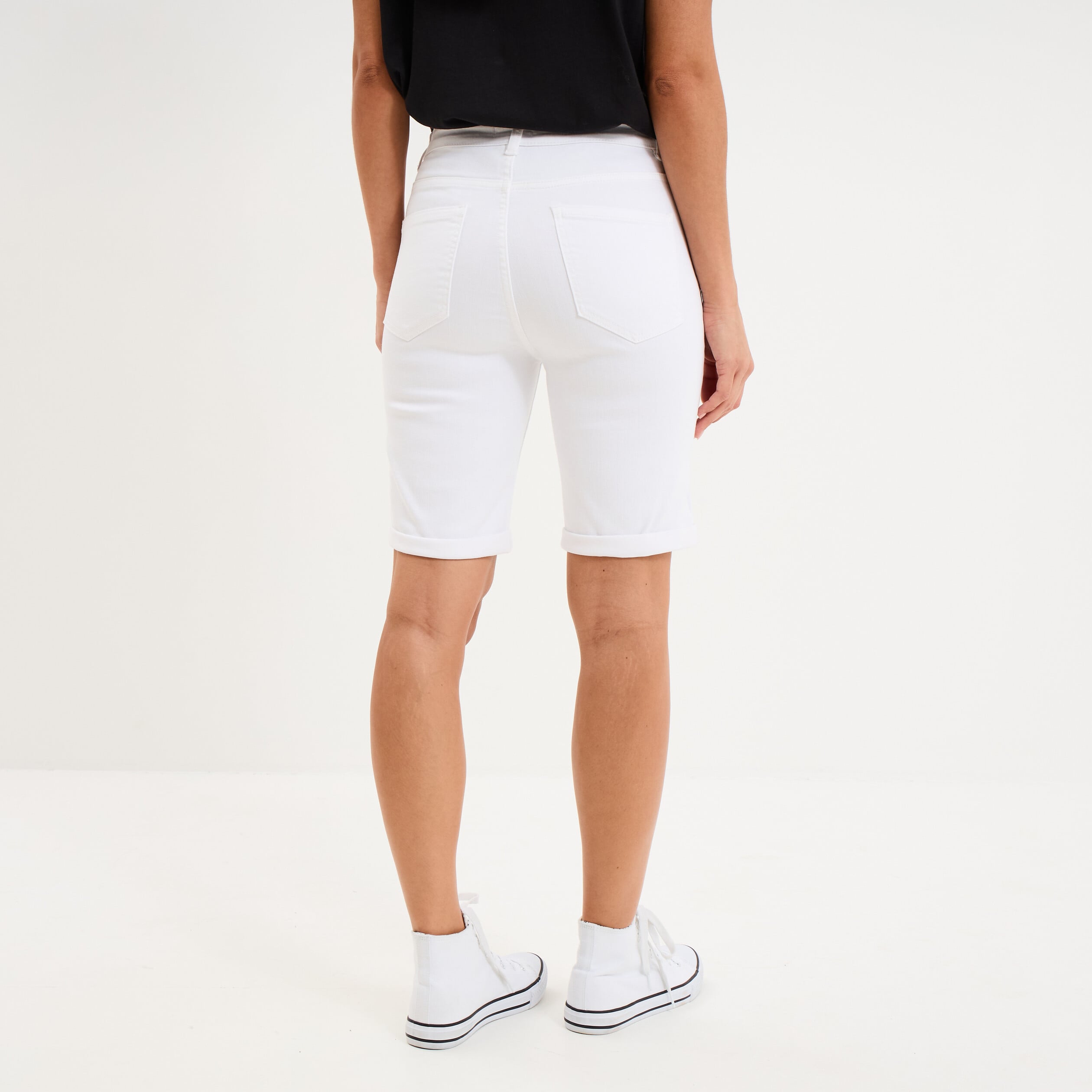 Bermuda en jean slim ecru femme