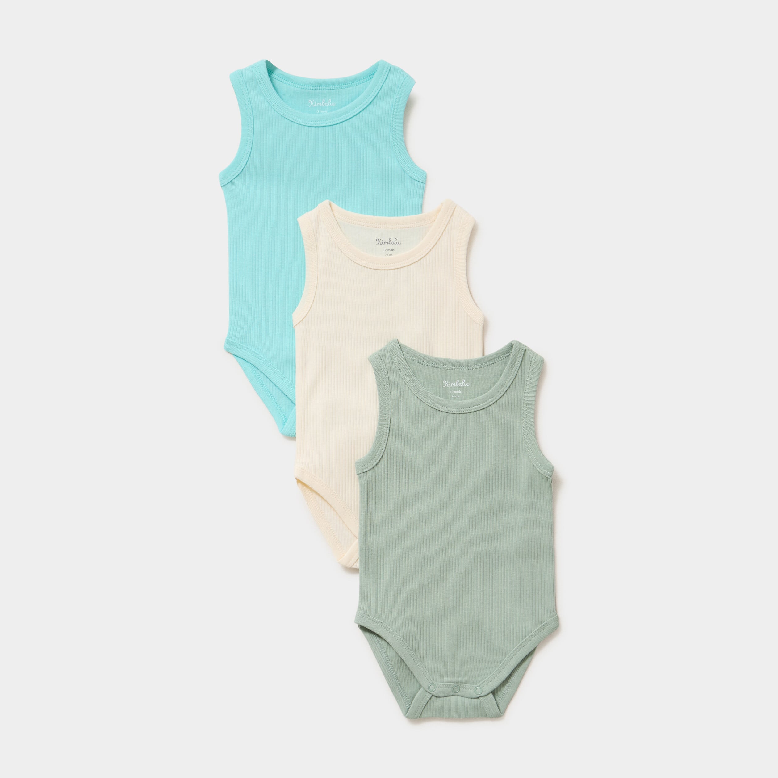 Lot 3 bodies coton c&ocirc;tel&eacute; sans manches vert kaki b&eacute;b&eacute;