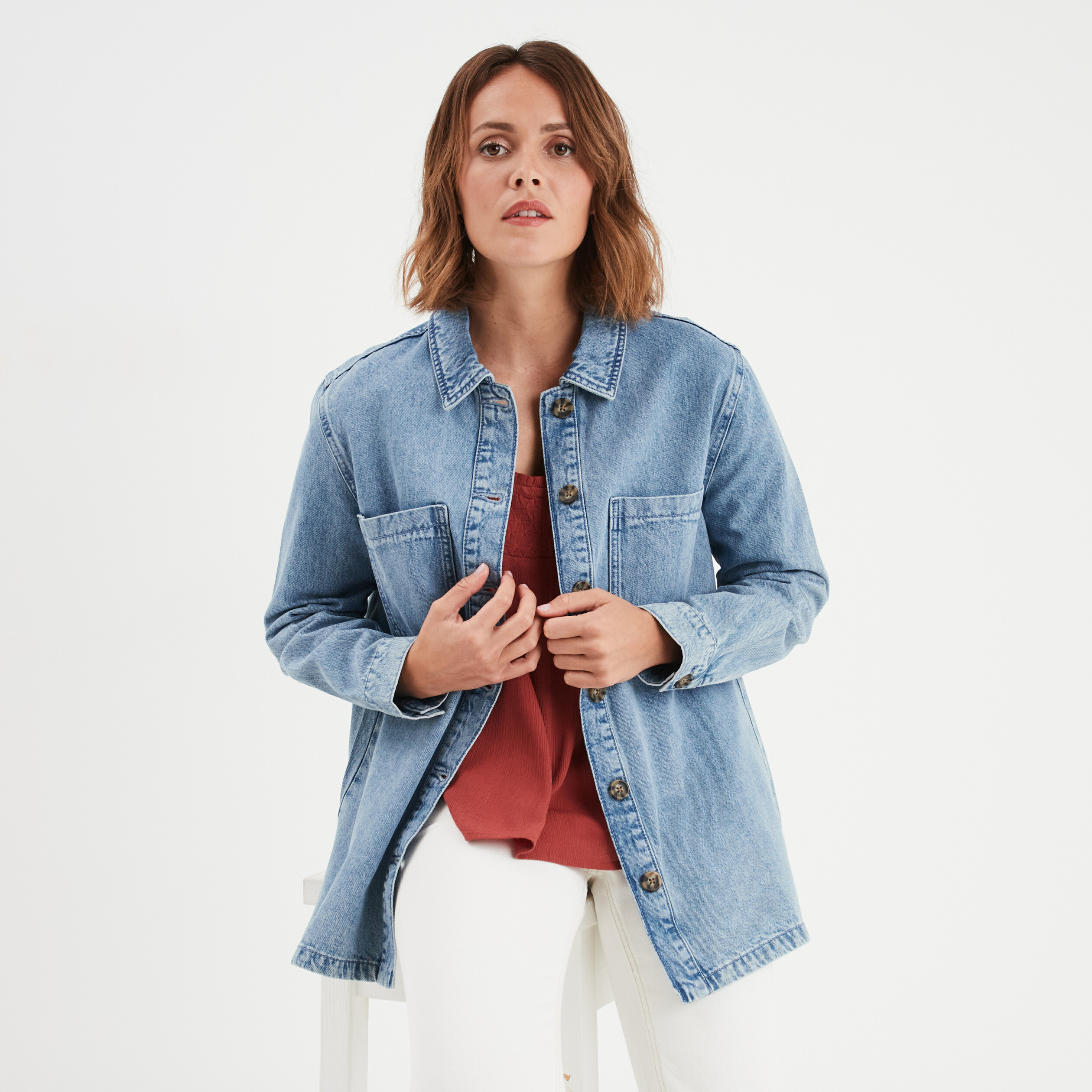 veste en jean boutonnee denim double stone femme Veste en jean boutonnée denim double stone femme