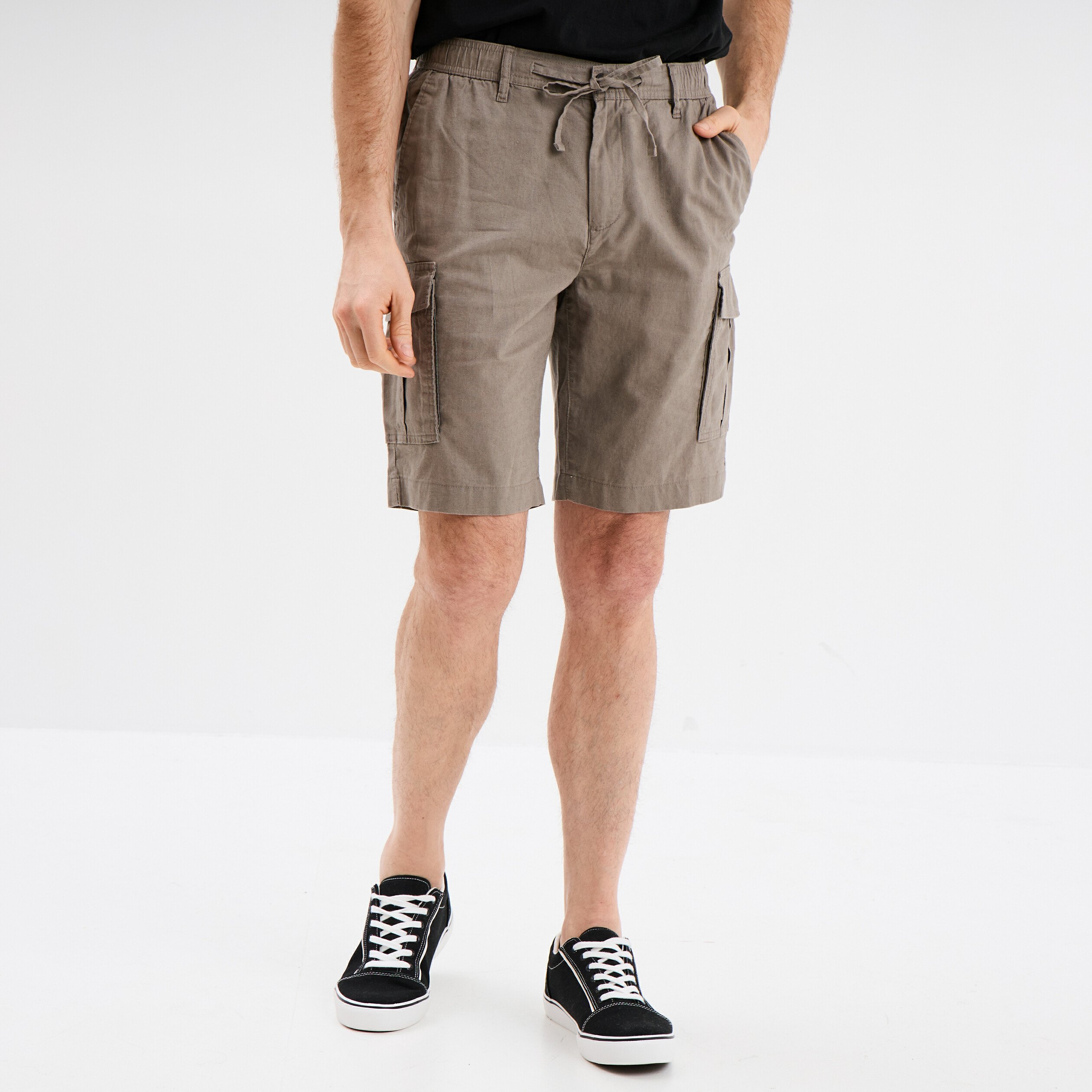 bermuda cargo en lin melange gris homme Bermuda cargo en lin mélangé gris homme