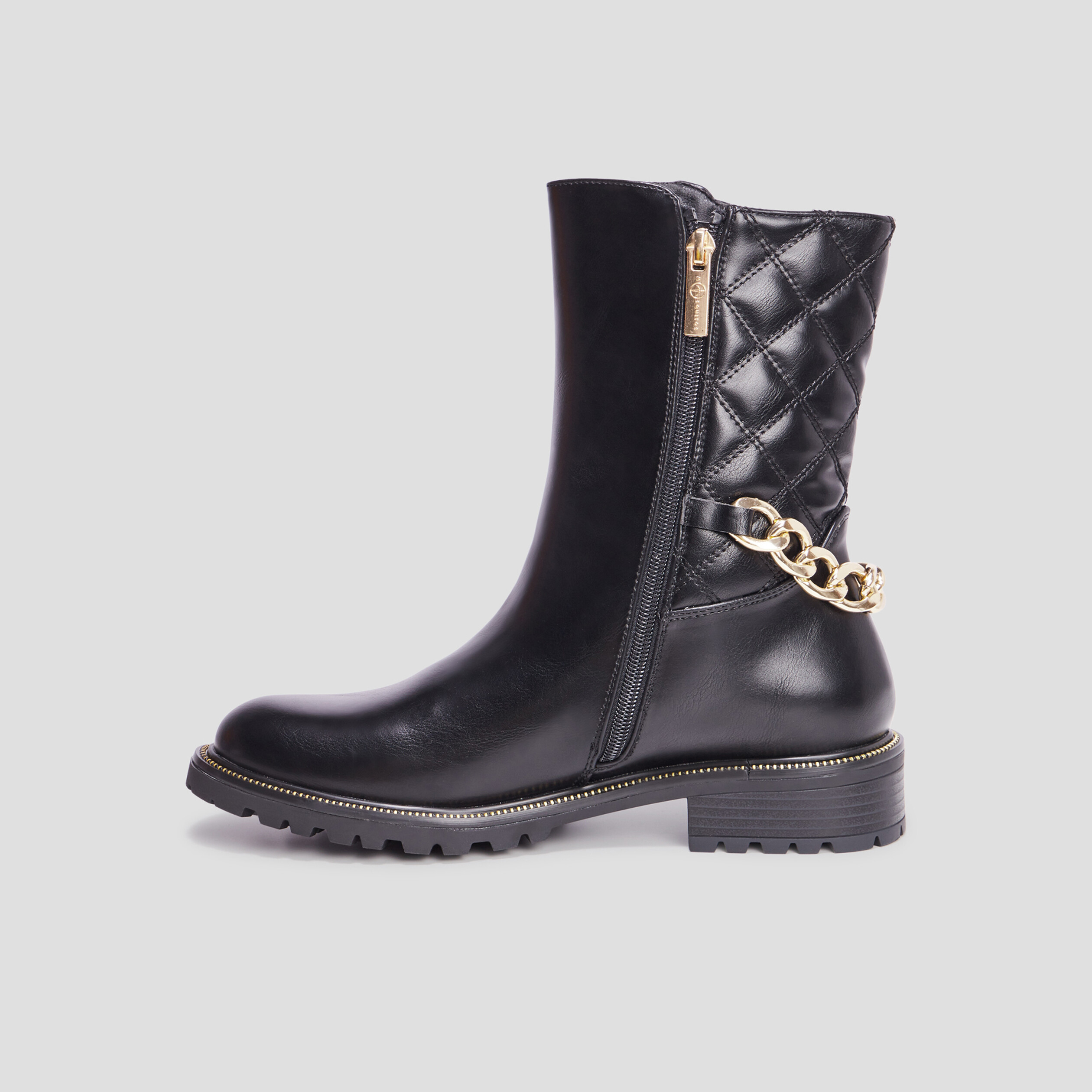 bottes matelassees avec chaines noir femme Bottes matelassées avec chaînes noir femme
