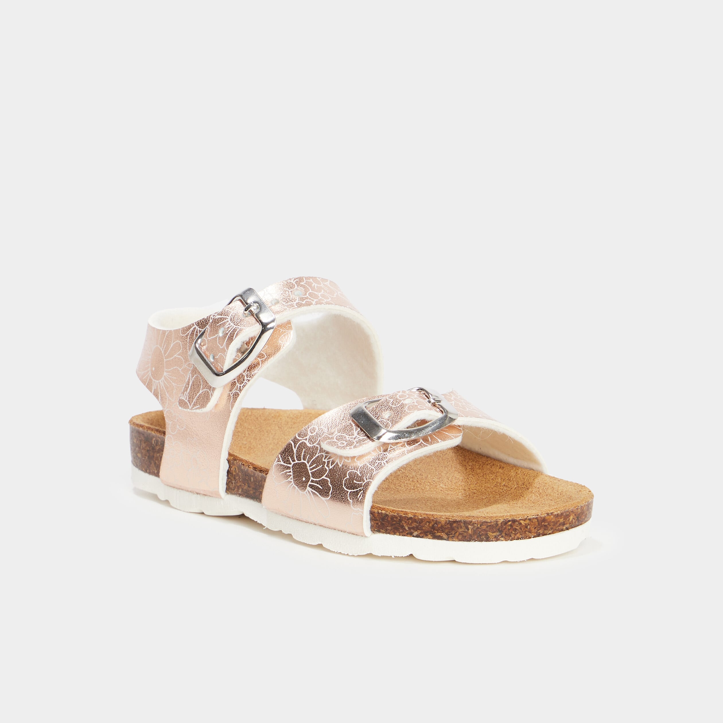 Sandales m&eacute;tallis&eacute;es avec boucles couleur argent fille