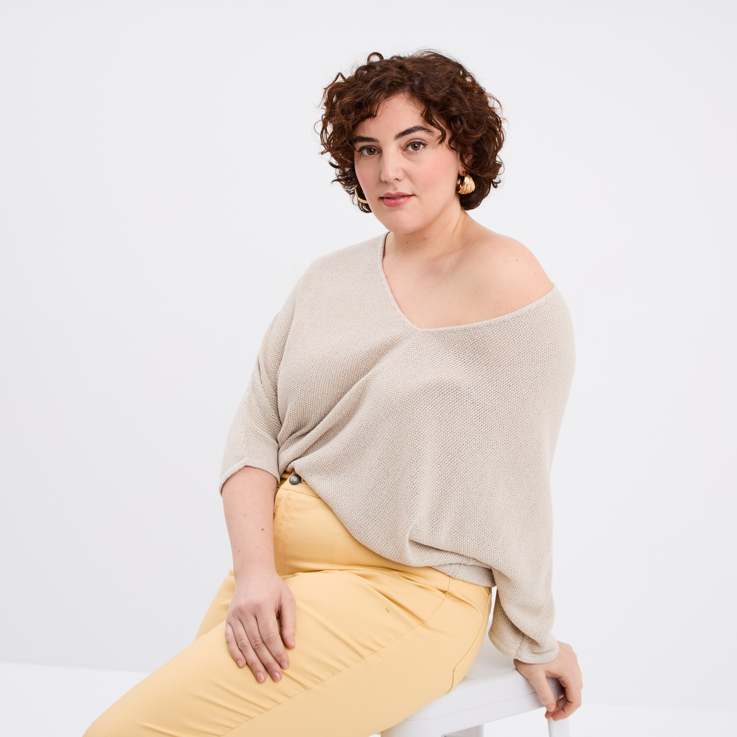 Pull Femme Col V En Tricot - Manches Longues, Tailles S à 3XL, Matière Douce Acrylique/coton