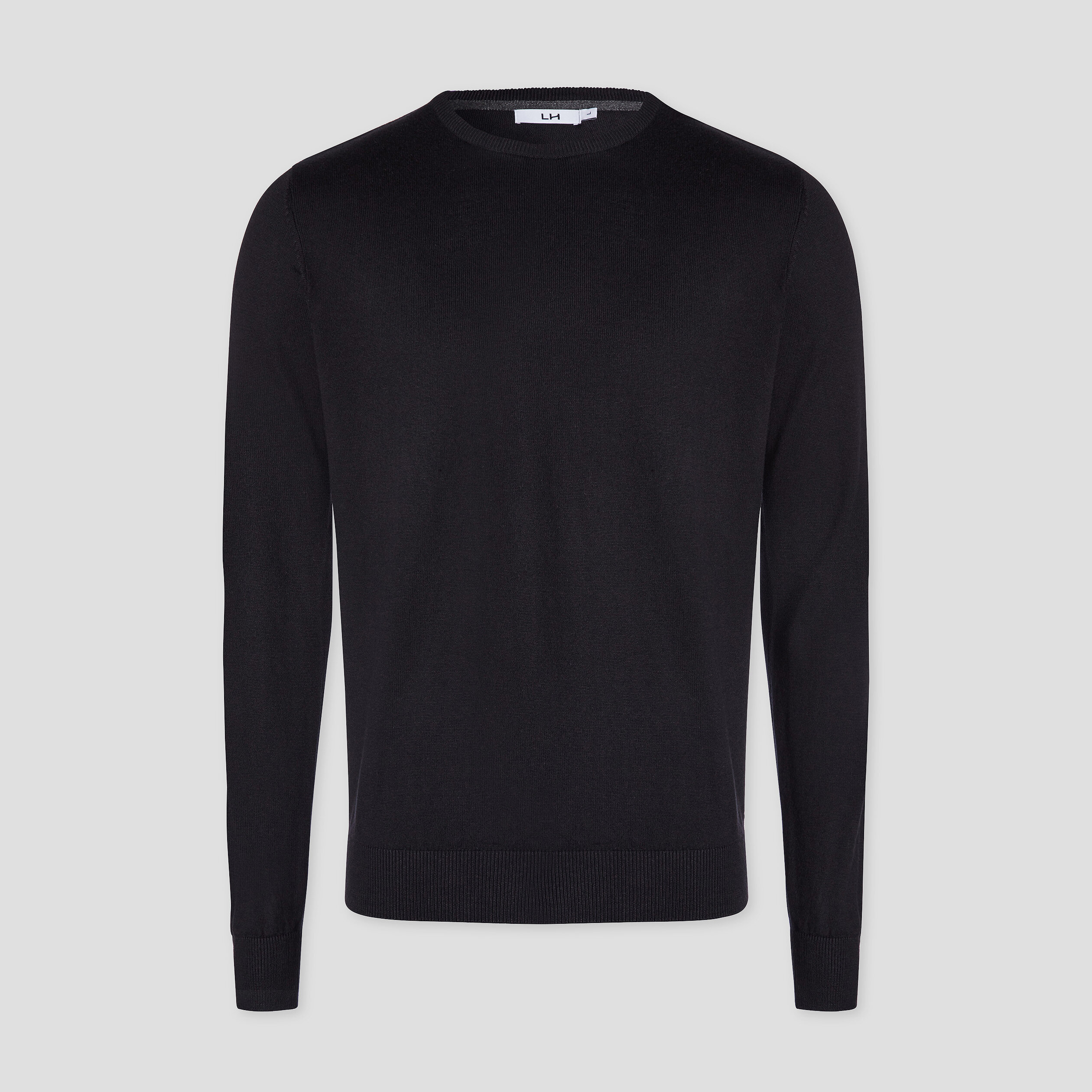 Pull droit col rond coton m&eacute;lang&eacute; noir homme