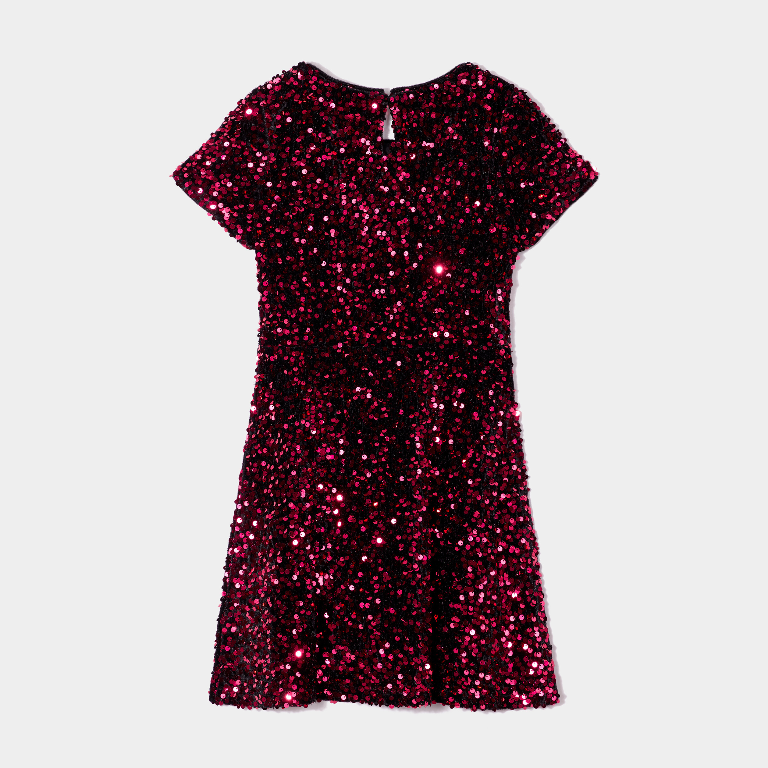 Robe trapèze à sequins manches courtes rose fushia fille
