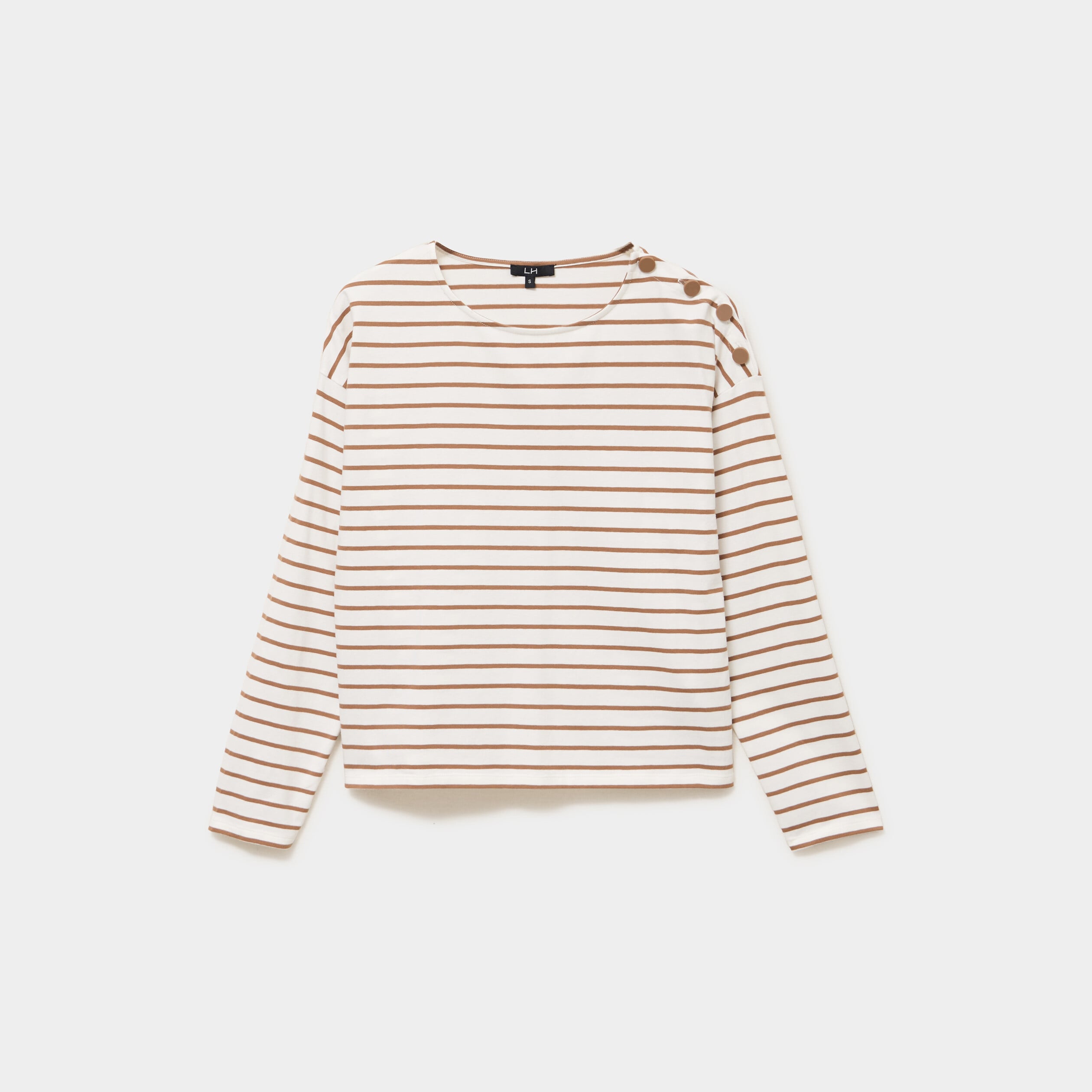T-shirt marini&egrave;re col rond avec boutons ecru femme