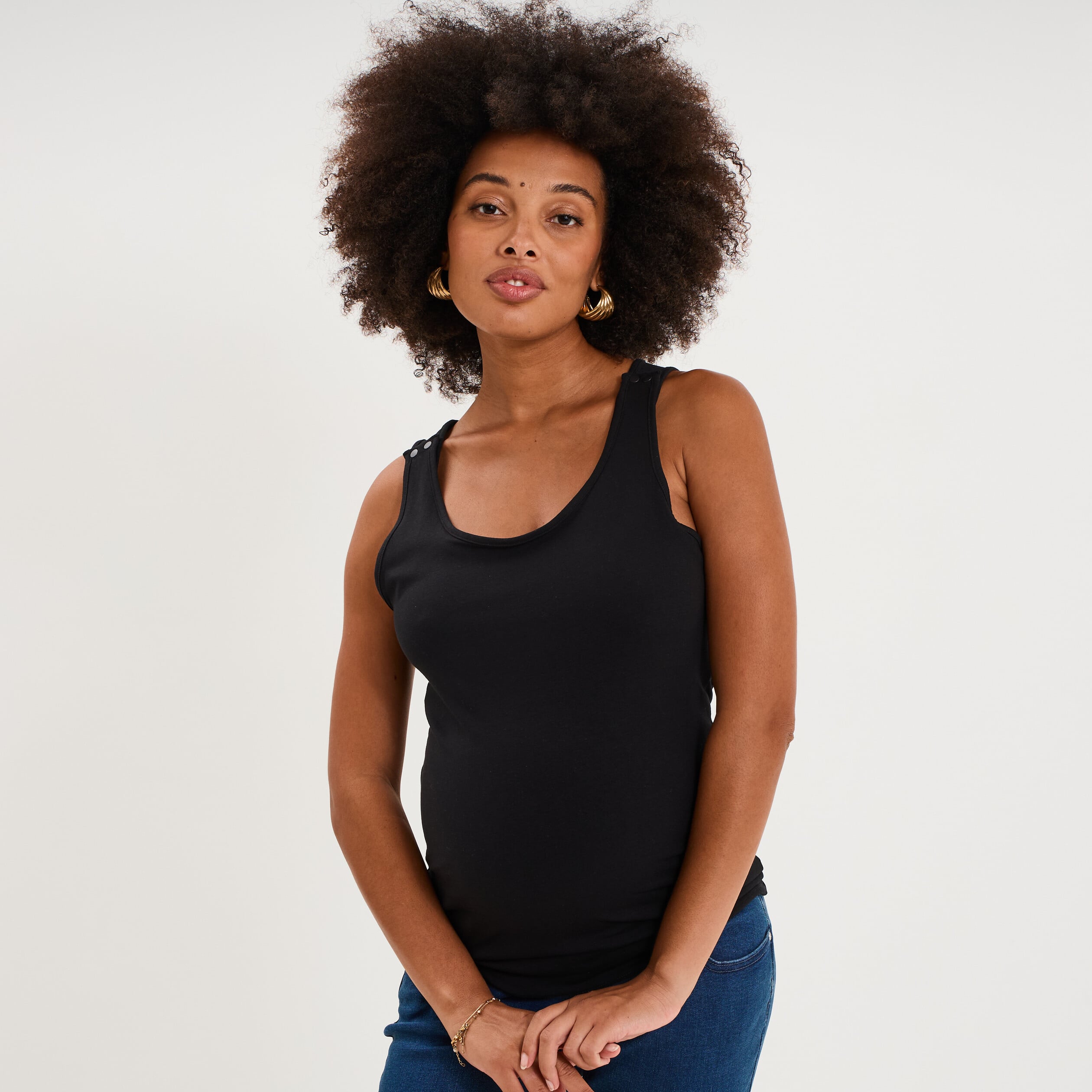 D&eacute;bardeur allaitement col rond stretch noir femme maternit&eacute;