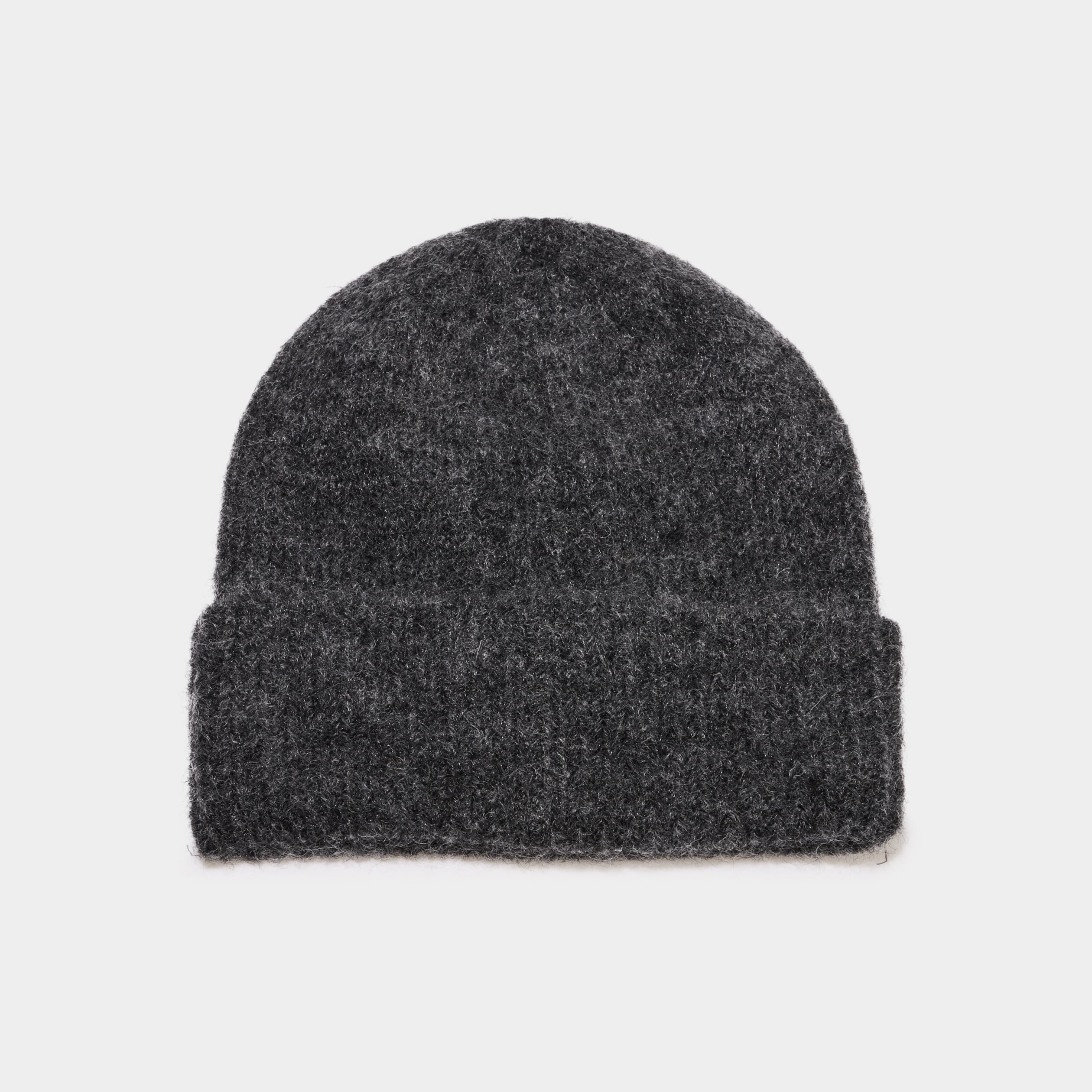Bonnet maille c&ocirc;tel&eacute;e gris fonc&eacute; femme