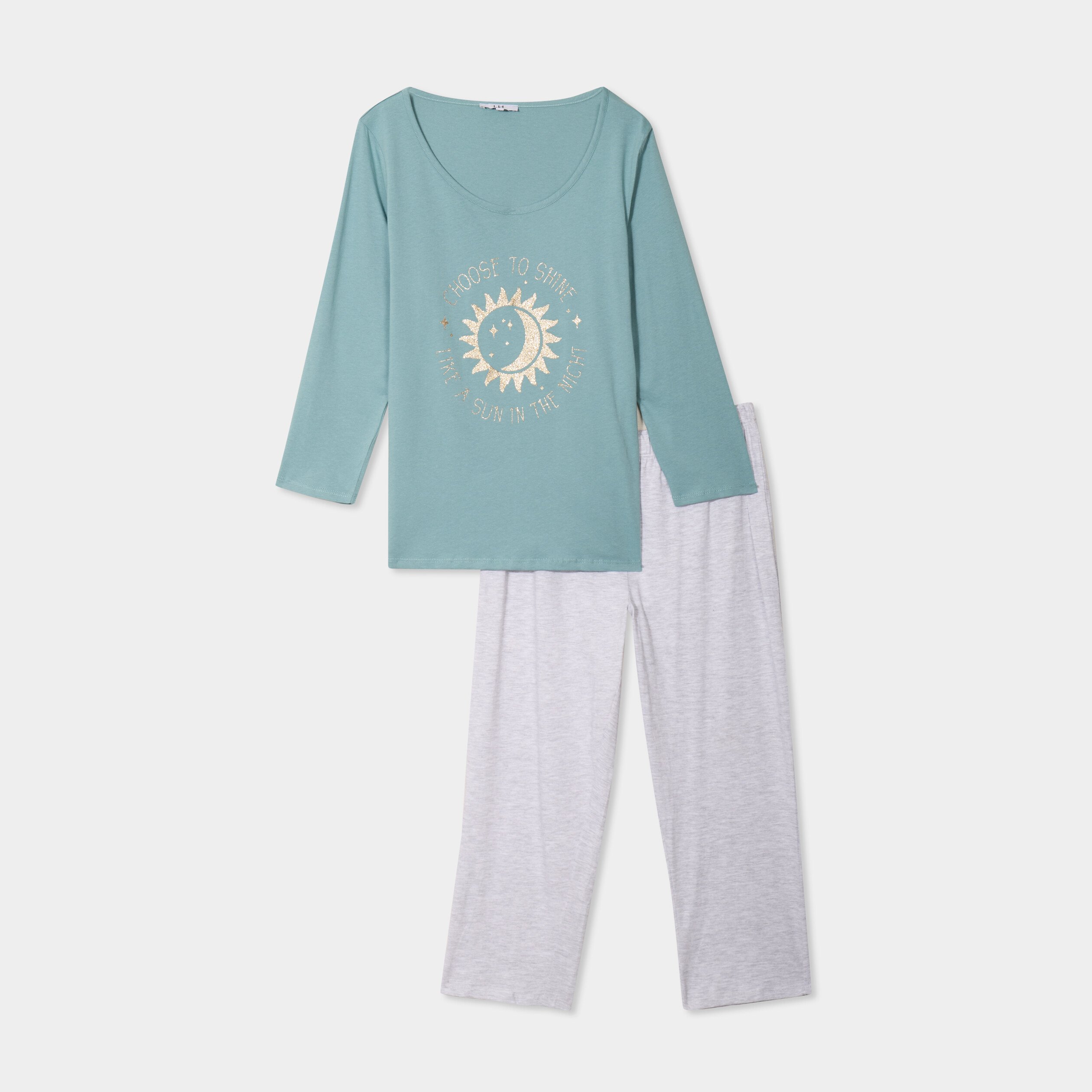 ensemble pyjama corsaire t shirt coton bleu gris femme Ensemble pyjama corsaire t-shirt coton bleu gris femme