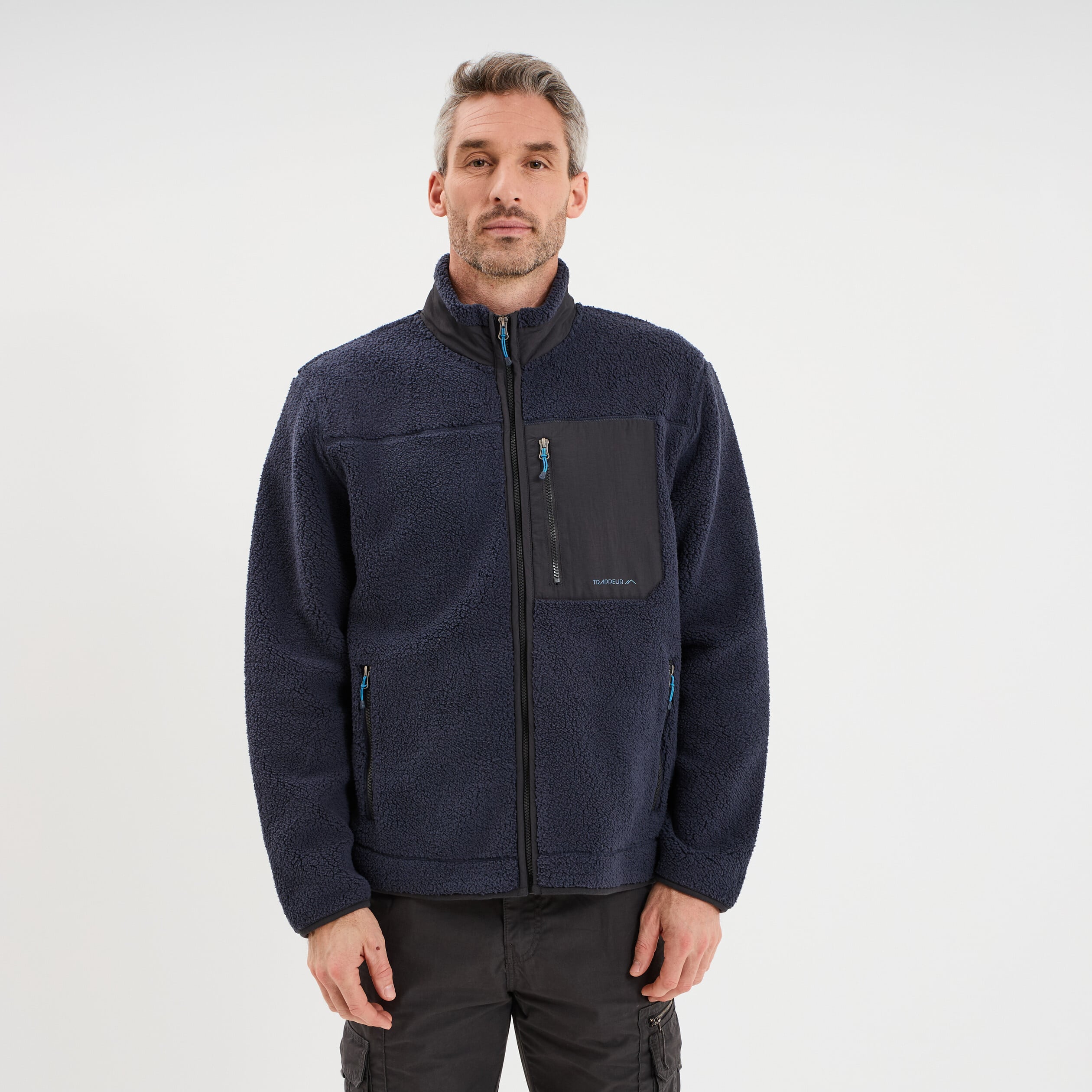 Veste effet sherpa zipp&eacute;e 3 poches bleu fonc&eacute; homme
