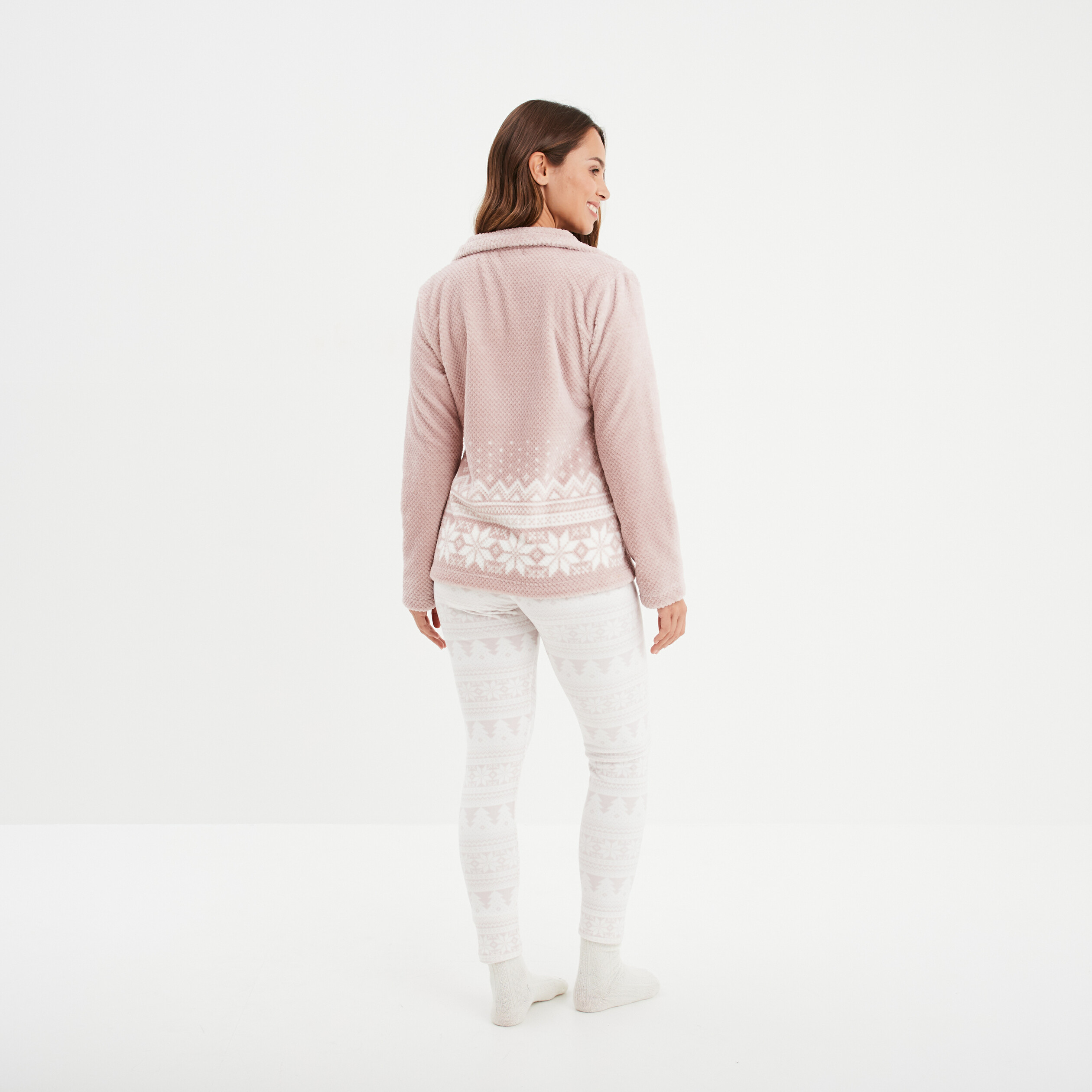 Ensemble pyjama effet polaire 3 pièces rose pastel femme