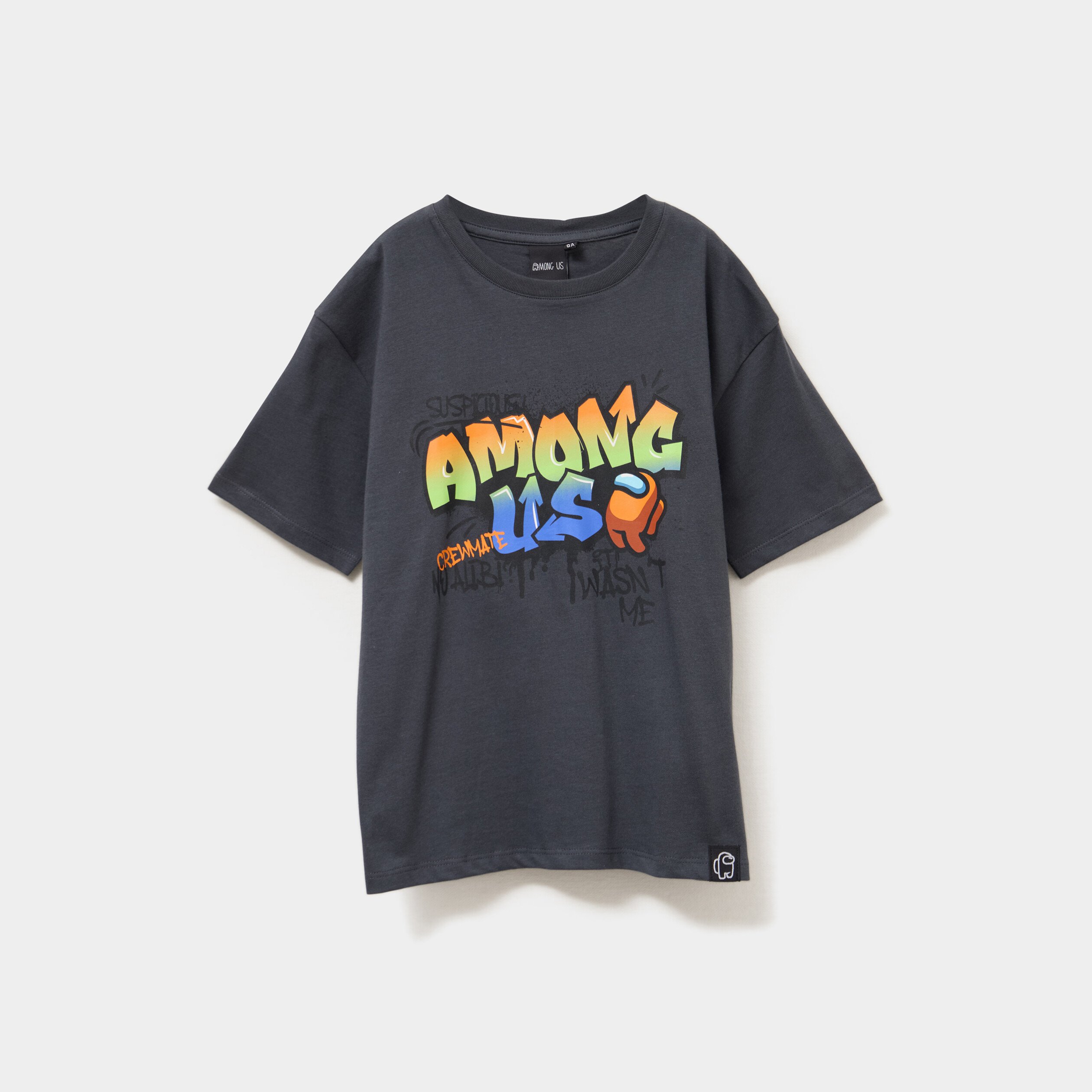 t shirt manches courtes coton among us gris fonce garcon T-shirt manches courtes coton Among Us gris foncé garçon
