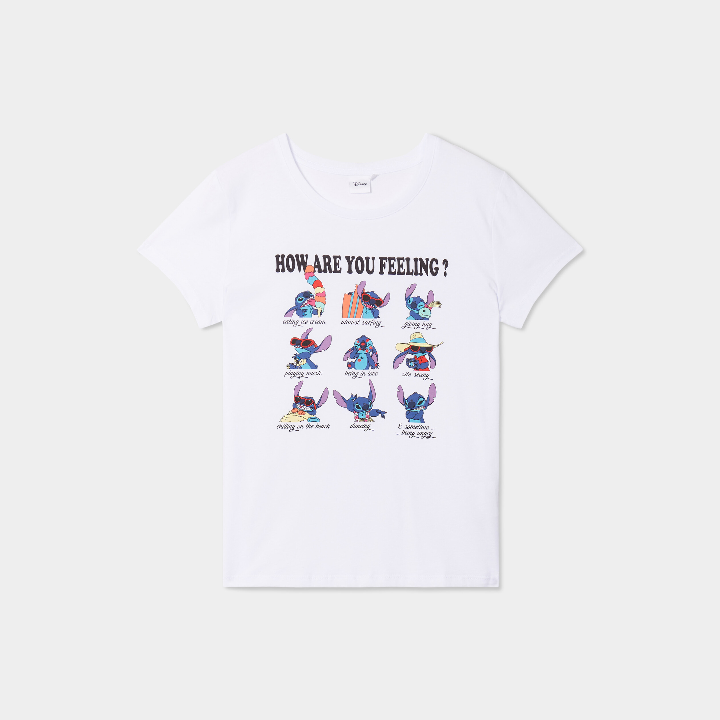 t shirt droit manches courtes stitch blanc femme T-shirt droit manches courtes Stitch blanc femme