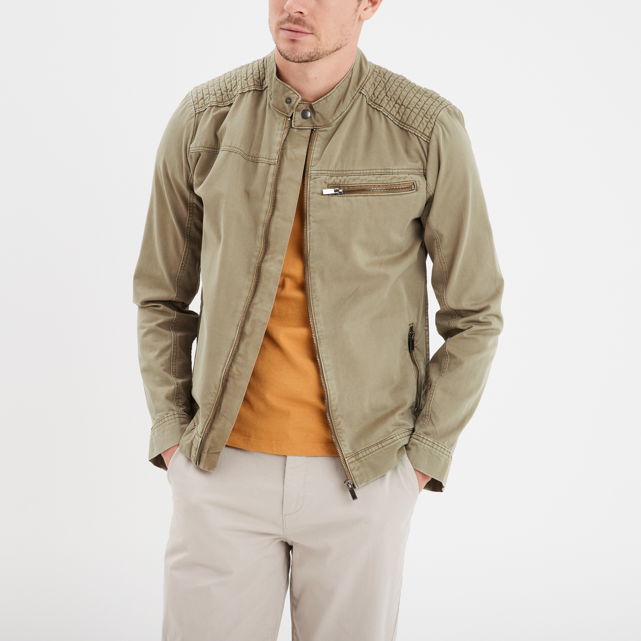 blouson esprit biker zippe liberto vert kaki homme Blouson esprit biker zippé Liberto vert kaki homme
