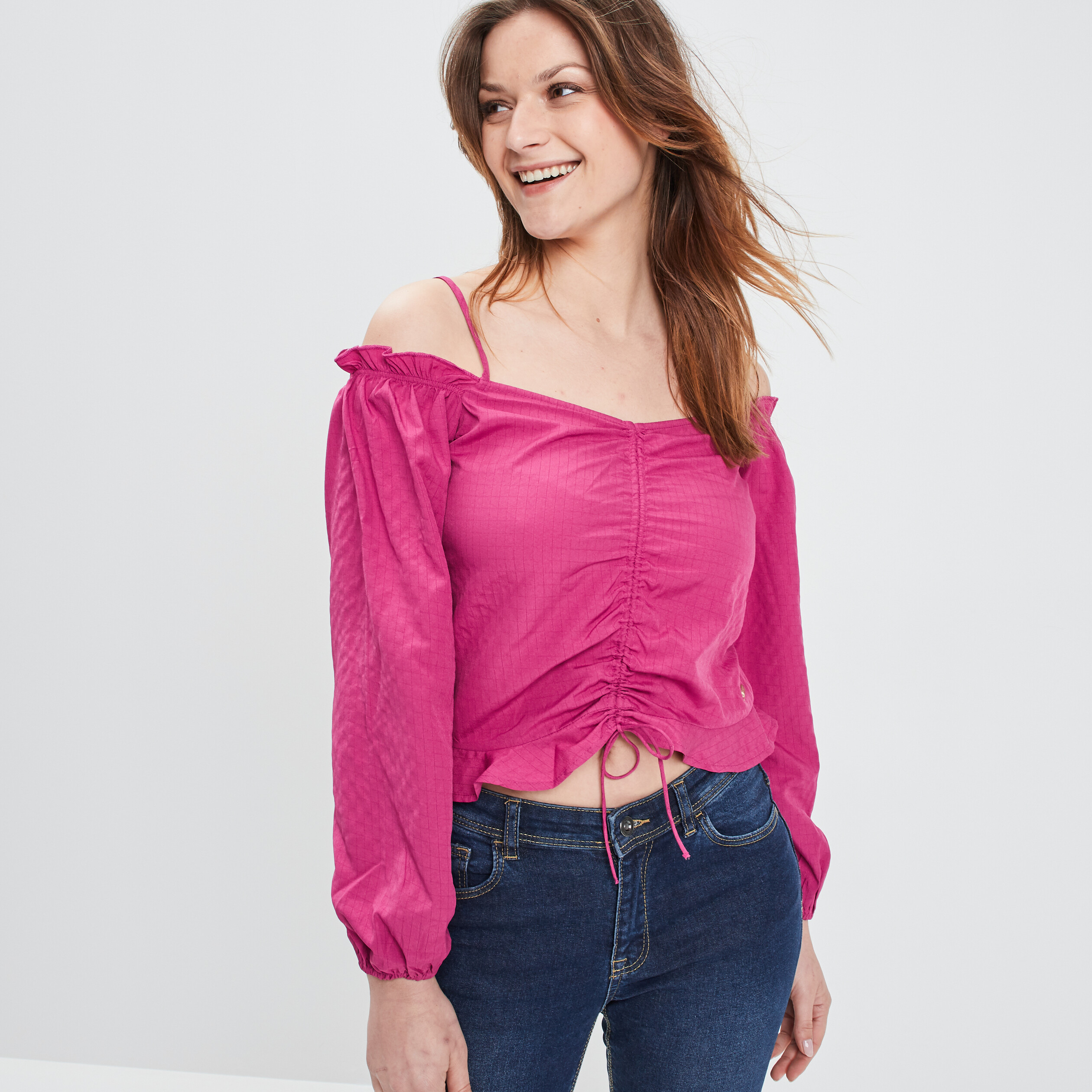 blouse a fronces manches longues violet femme Blouse à fronces manches longues violet femme