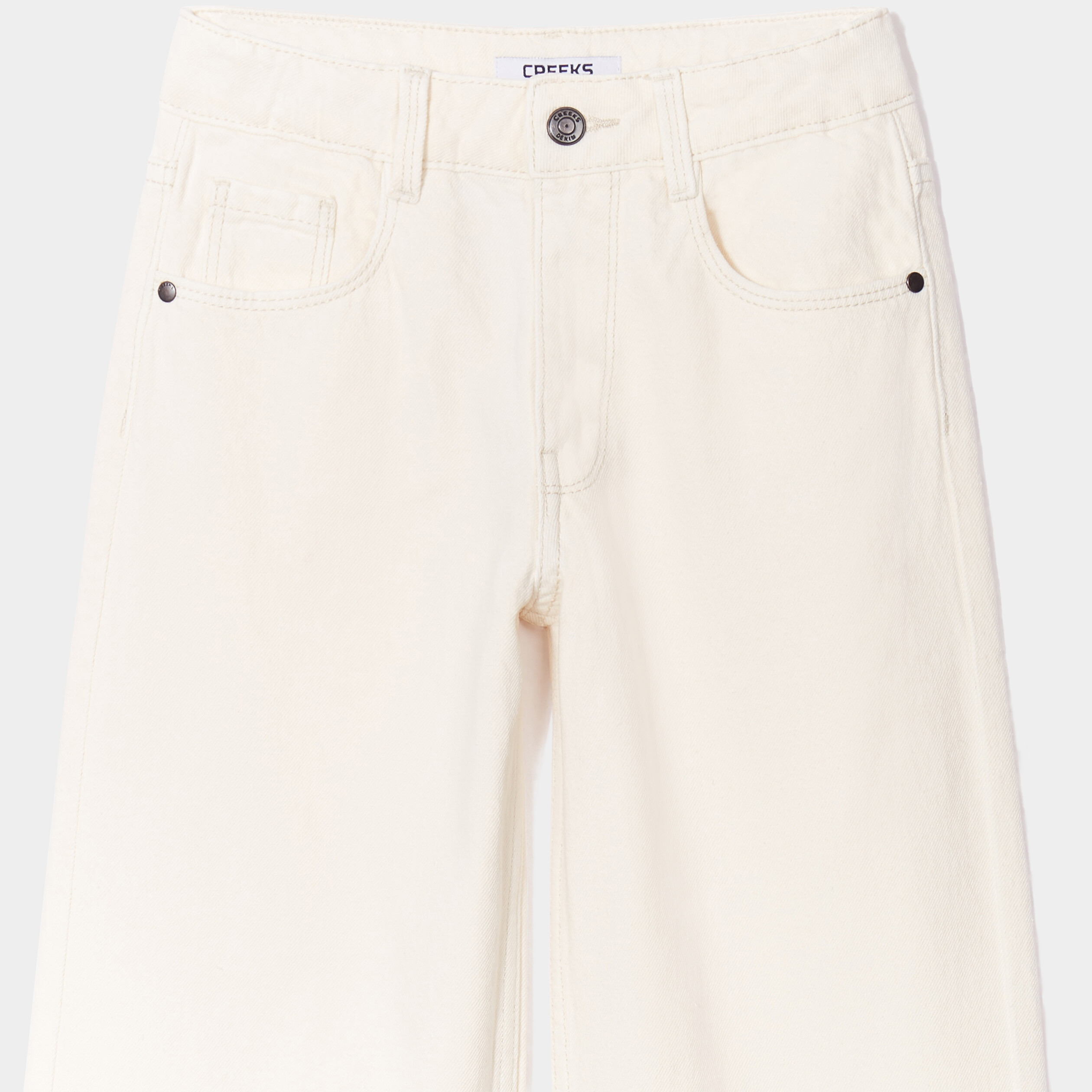 pantalon large 5 poches coton creeks creme fille Pantalon large 5 poches coton Creeks creme fille