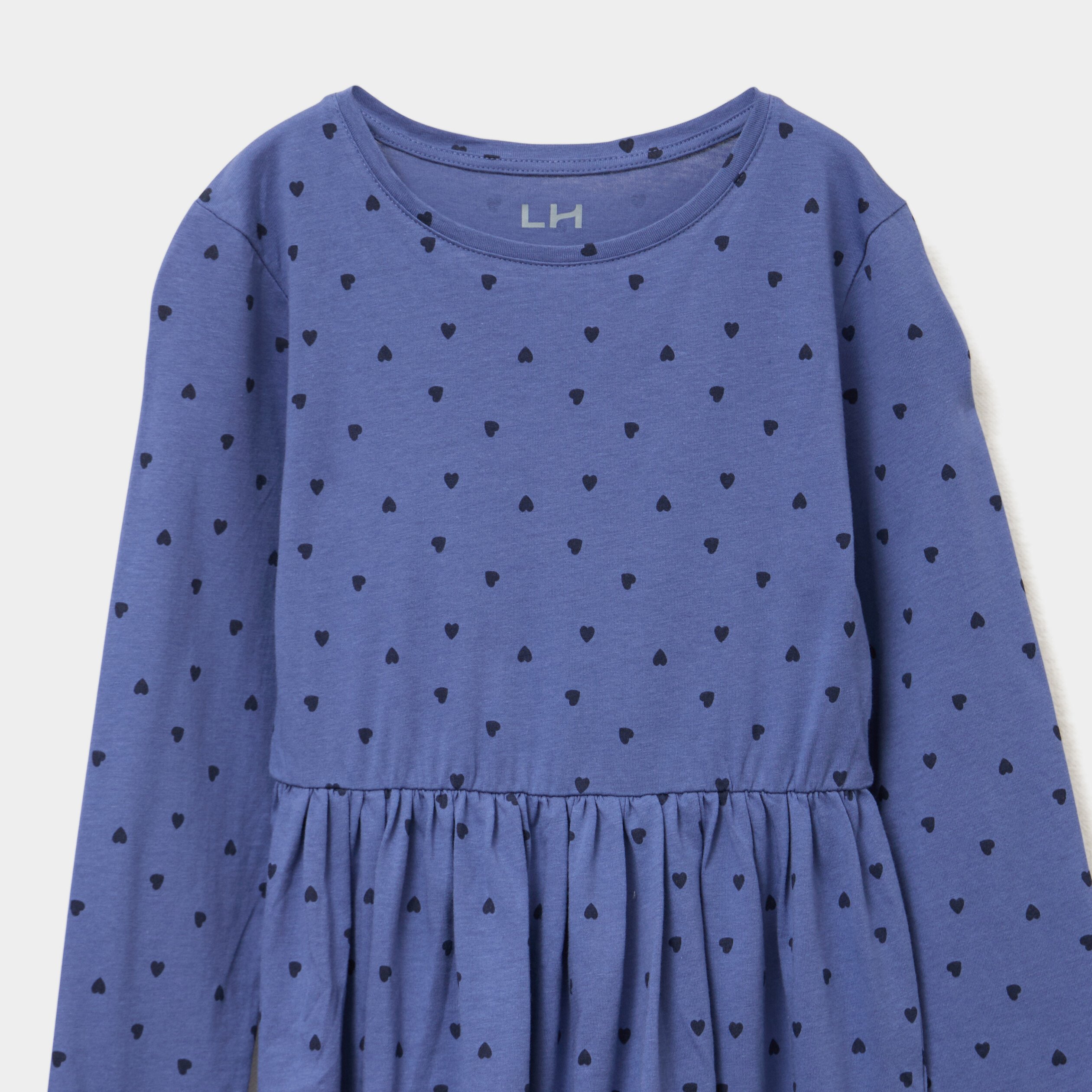 robe evasee manches longues coton bleu gris fille Robe évasée manches longues coton bleu gris fille