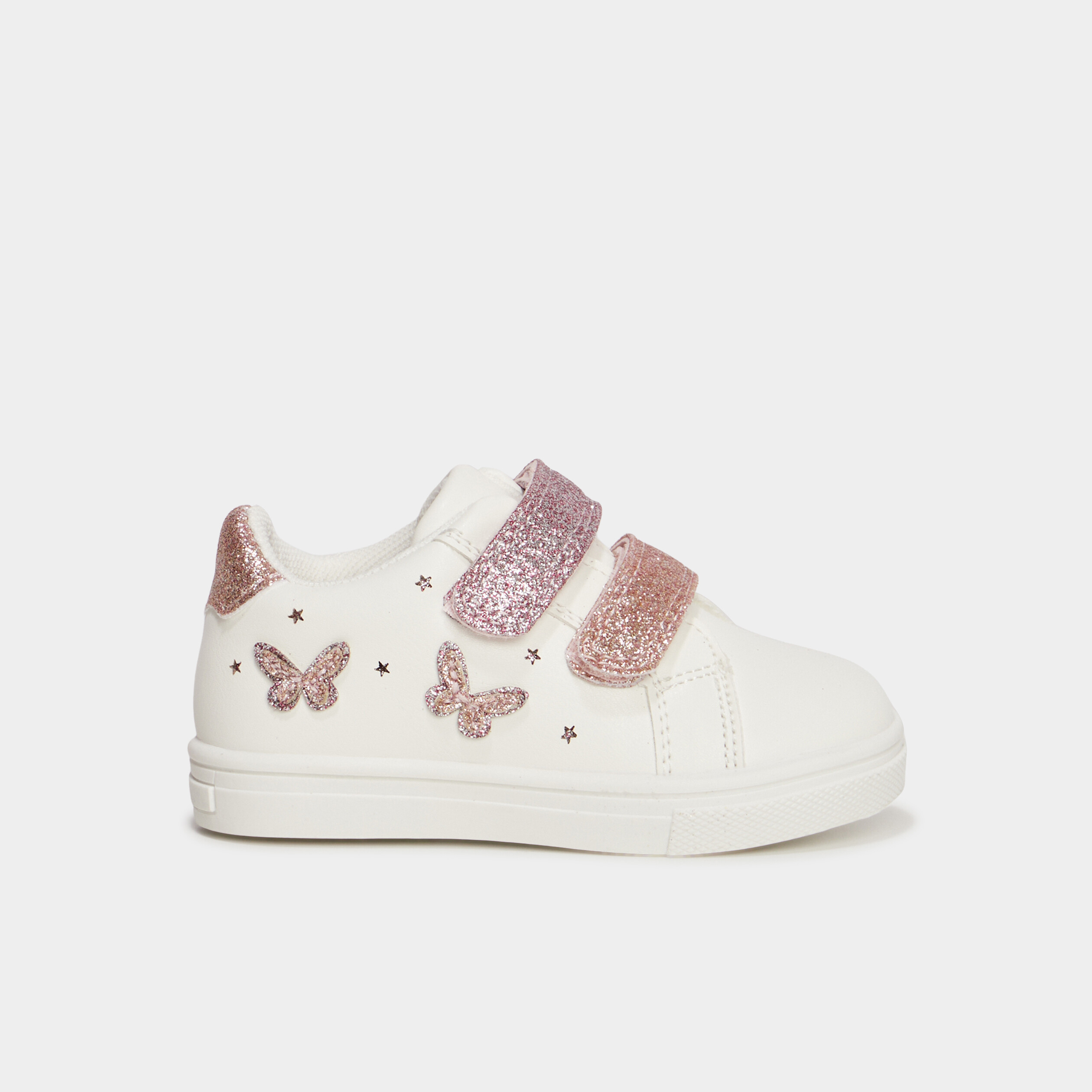 Tennis basses à scratchs et paillettes blanc bébé fille