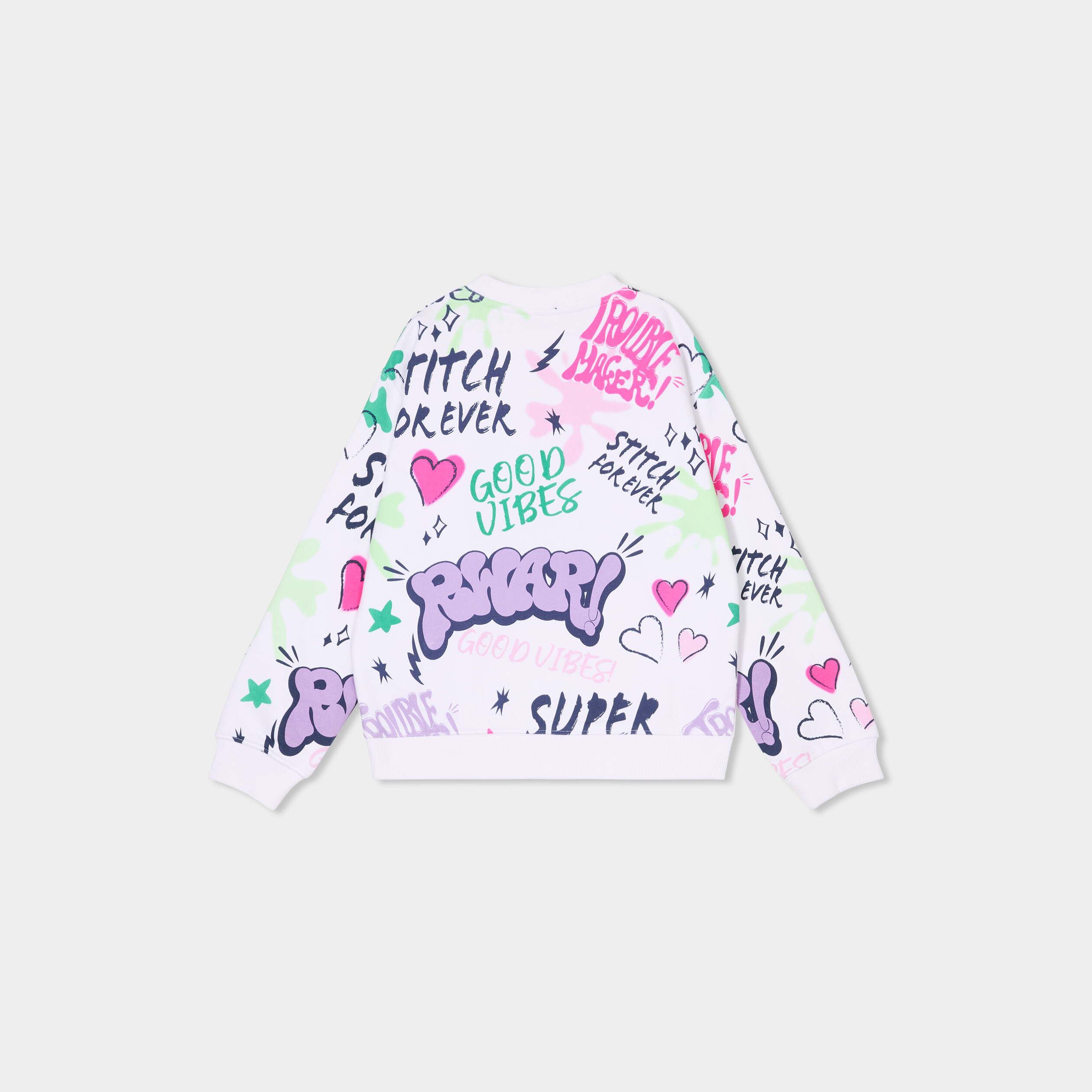 Sweat col rond manches longues Stitch blanc fille