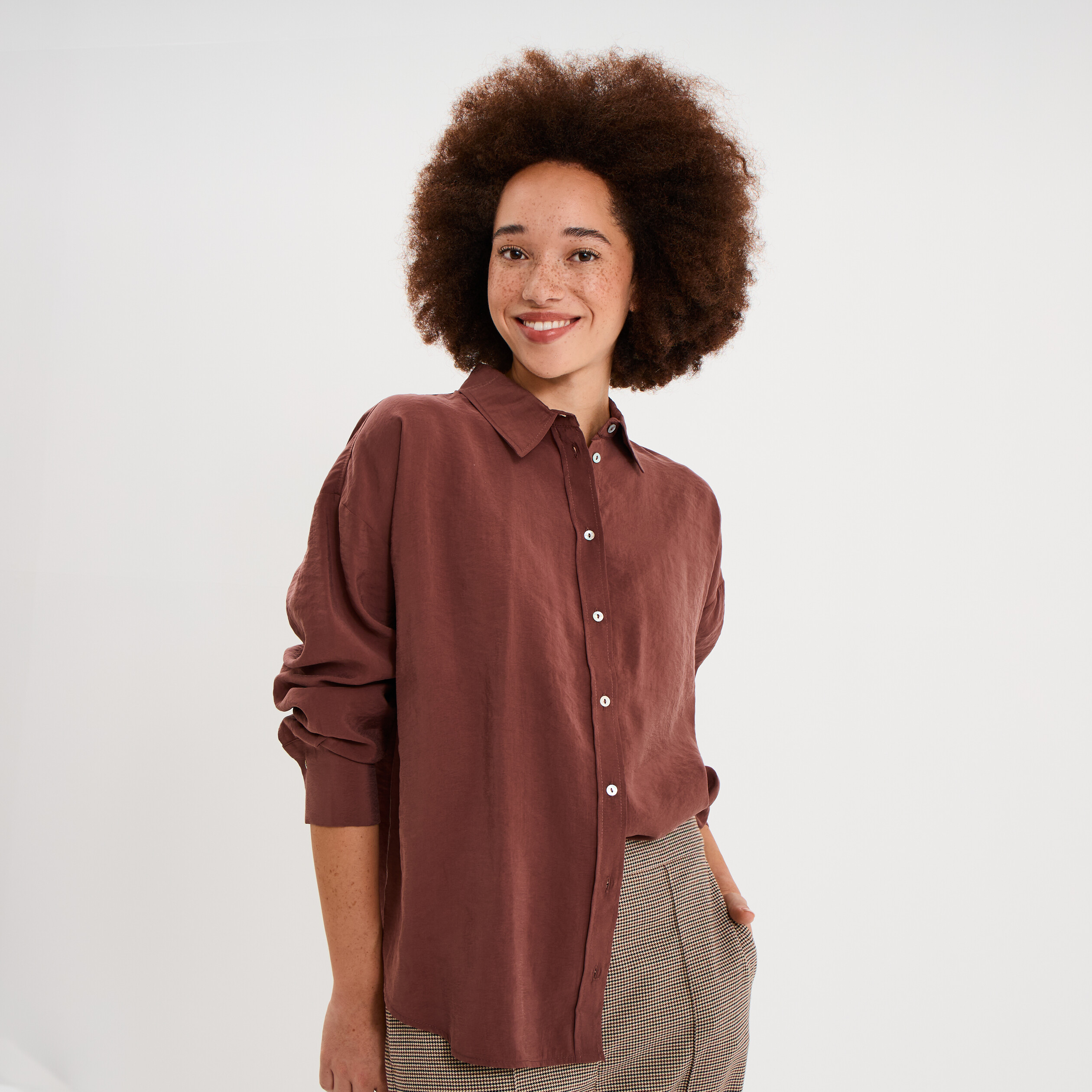 Chemise fluide manches longues oversize bordeaux femme