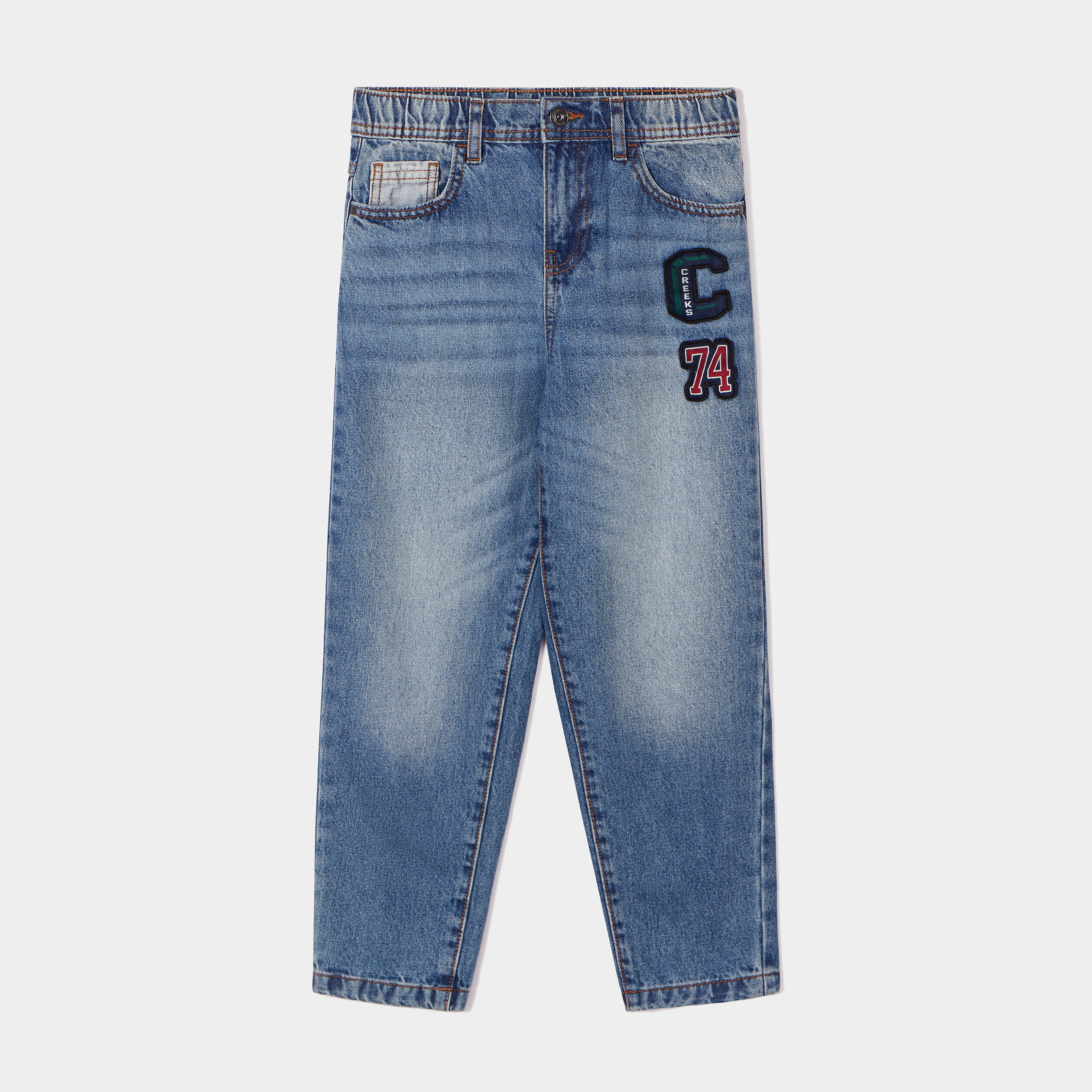 jeans regular patchs coton creeks denim double stone garcon Jeans regular patchs coton Creeks denim double stone garçon