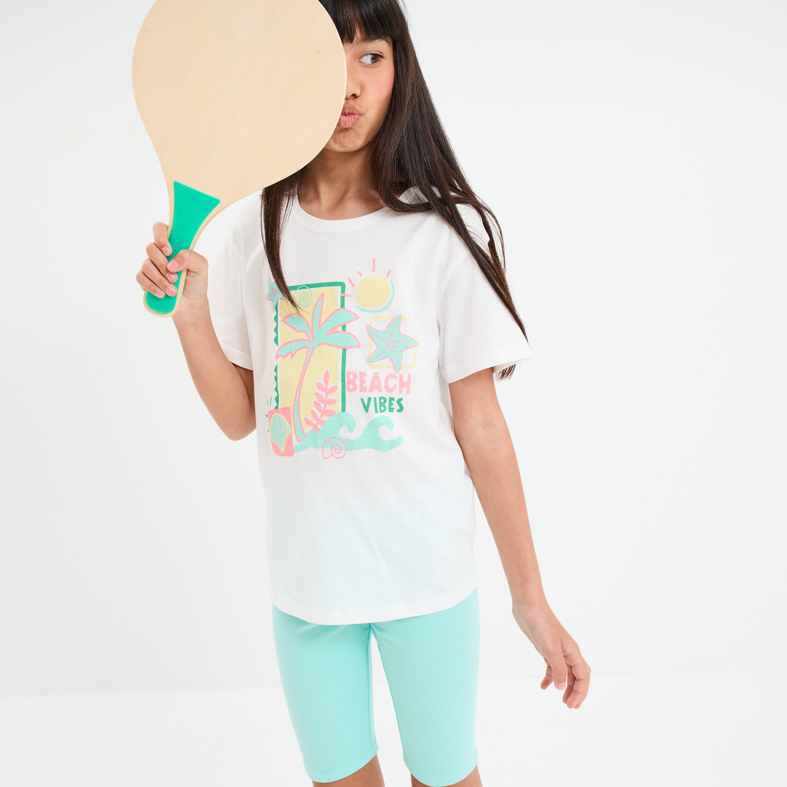 ensemble 2 pieces avec cycliste coton blanc fille Ensemble 2 pièces avec cycliste coton blanc fille