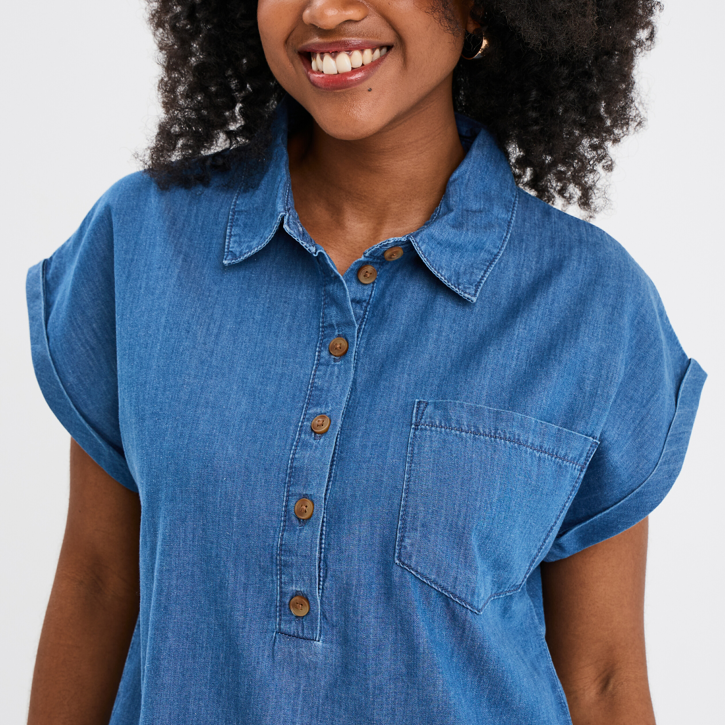 blouse manches courtes en jean denim double stone femme Blouse manches courtes en jean denim double stone femme