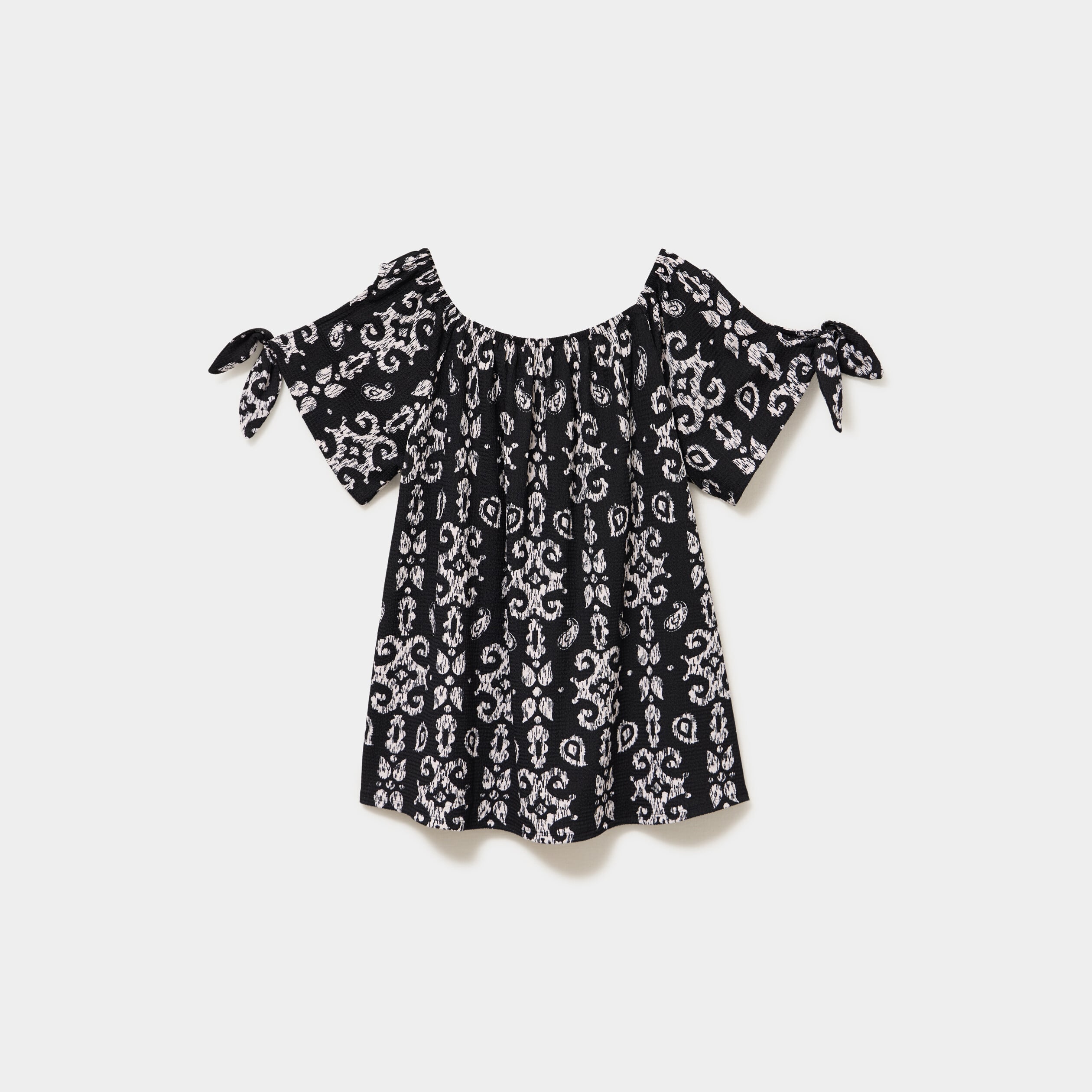 T-shirt gaufr&eacute; avec manches &agrave; noeuds noir femme grande taille
