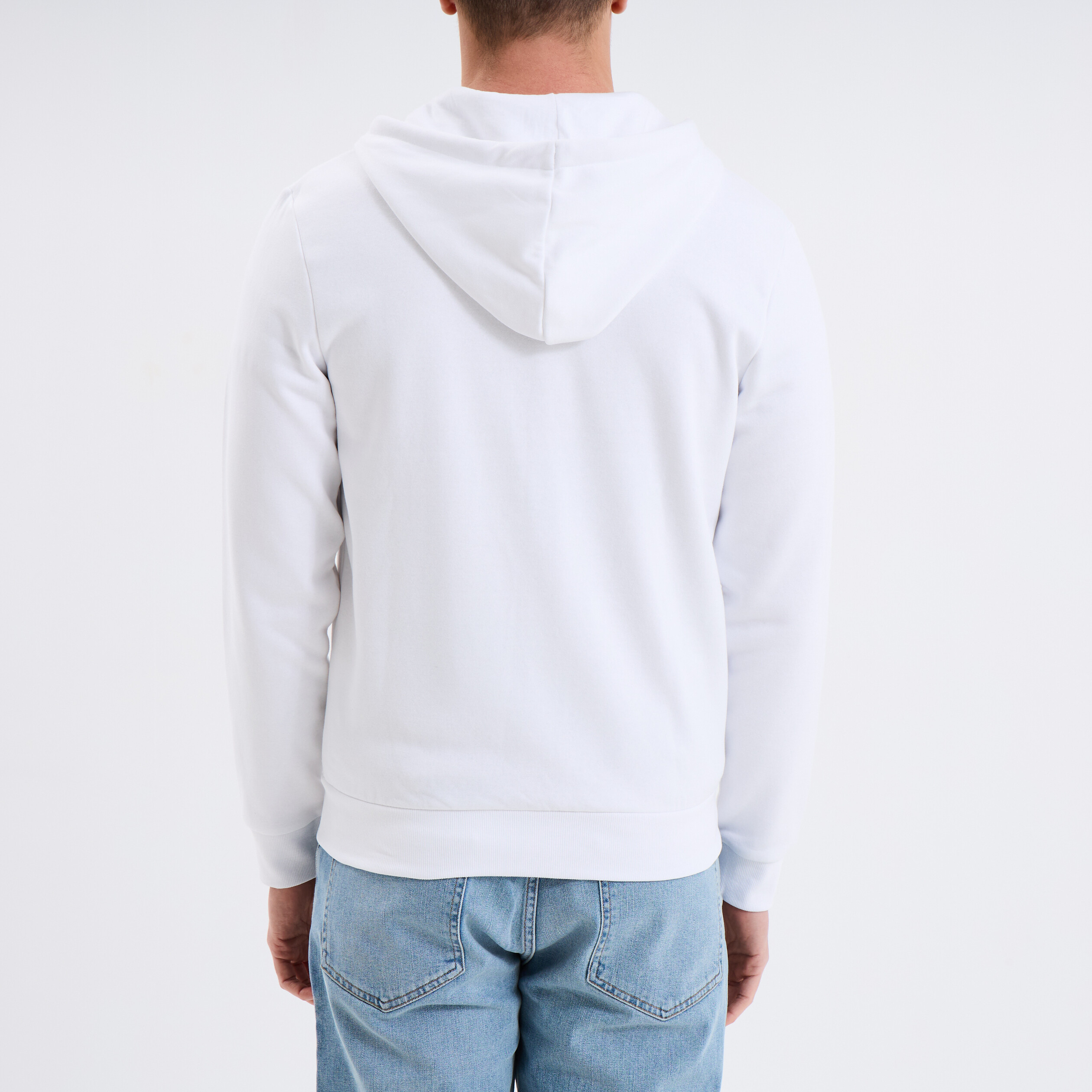 Sweat zippé molleton à capuche blanc homme