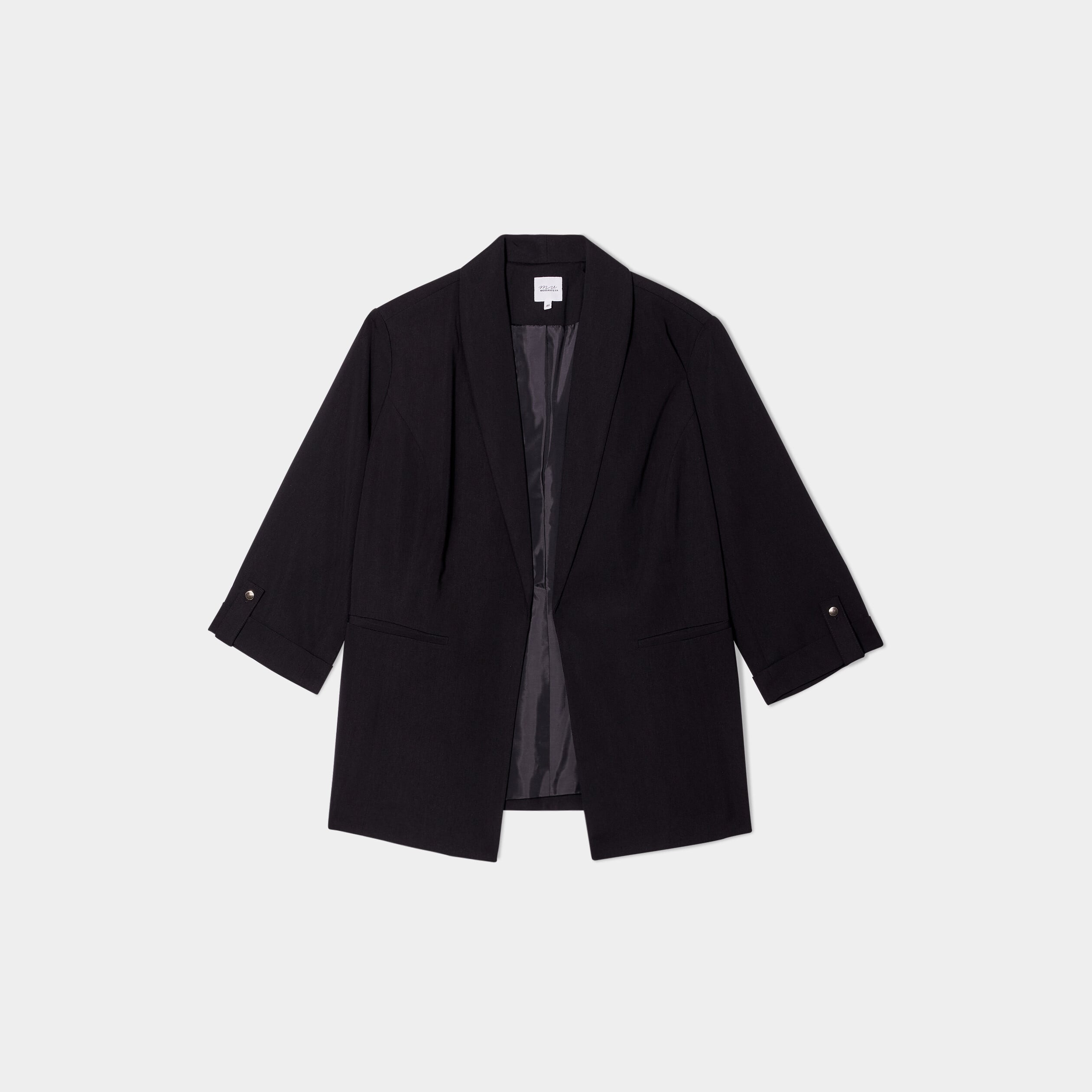 Veste droite manches 3/4 &agrave; revers noir femme grande taille