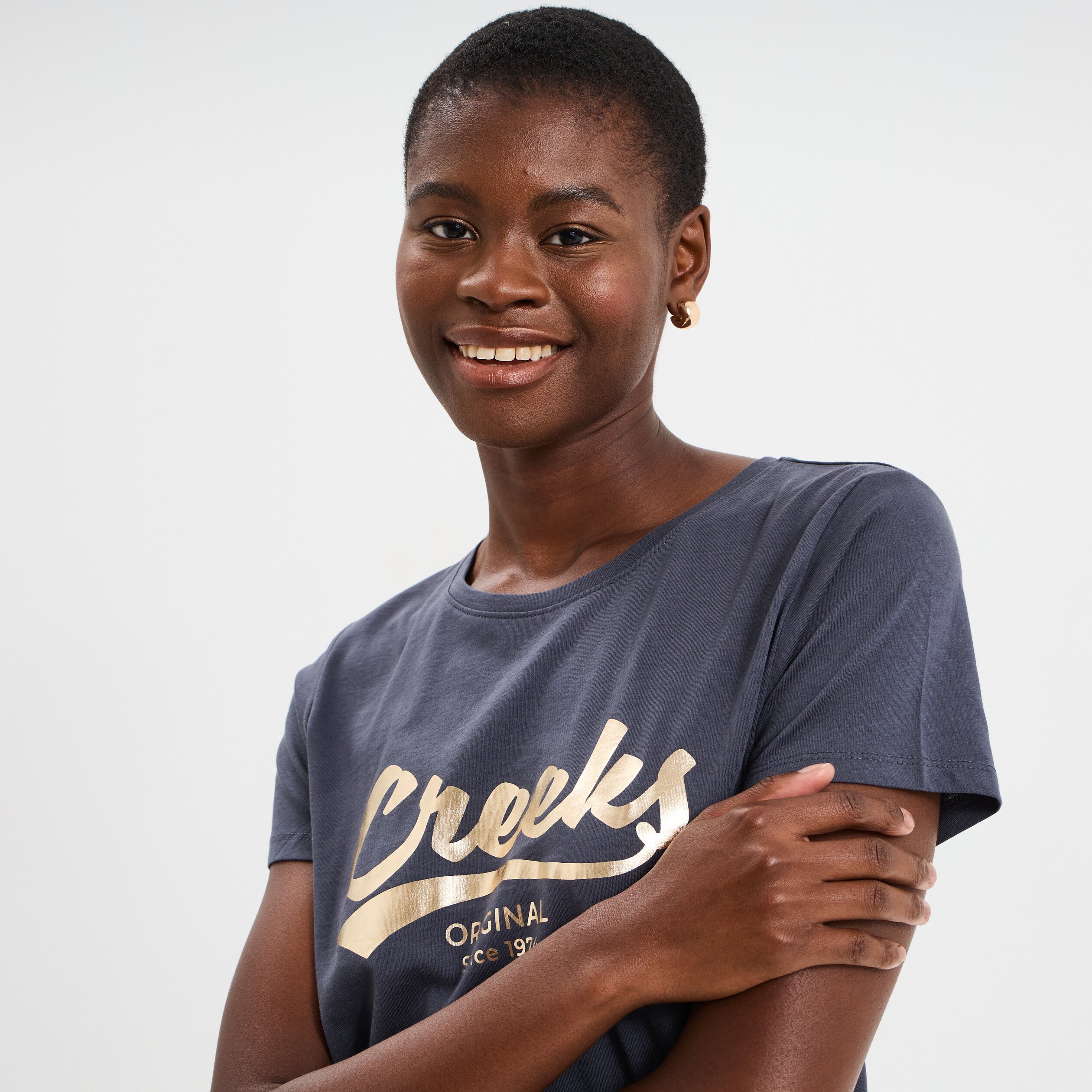 t shirt col rond manches courtes creeks bleu fonce femme T-shirt col rond manches courtes Creeks bleu foncé femme