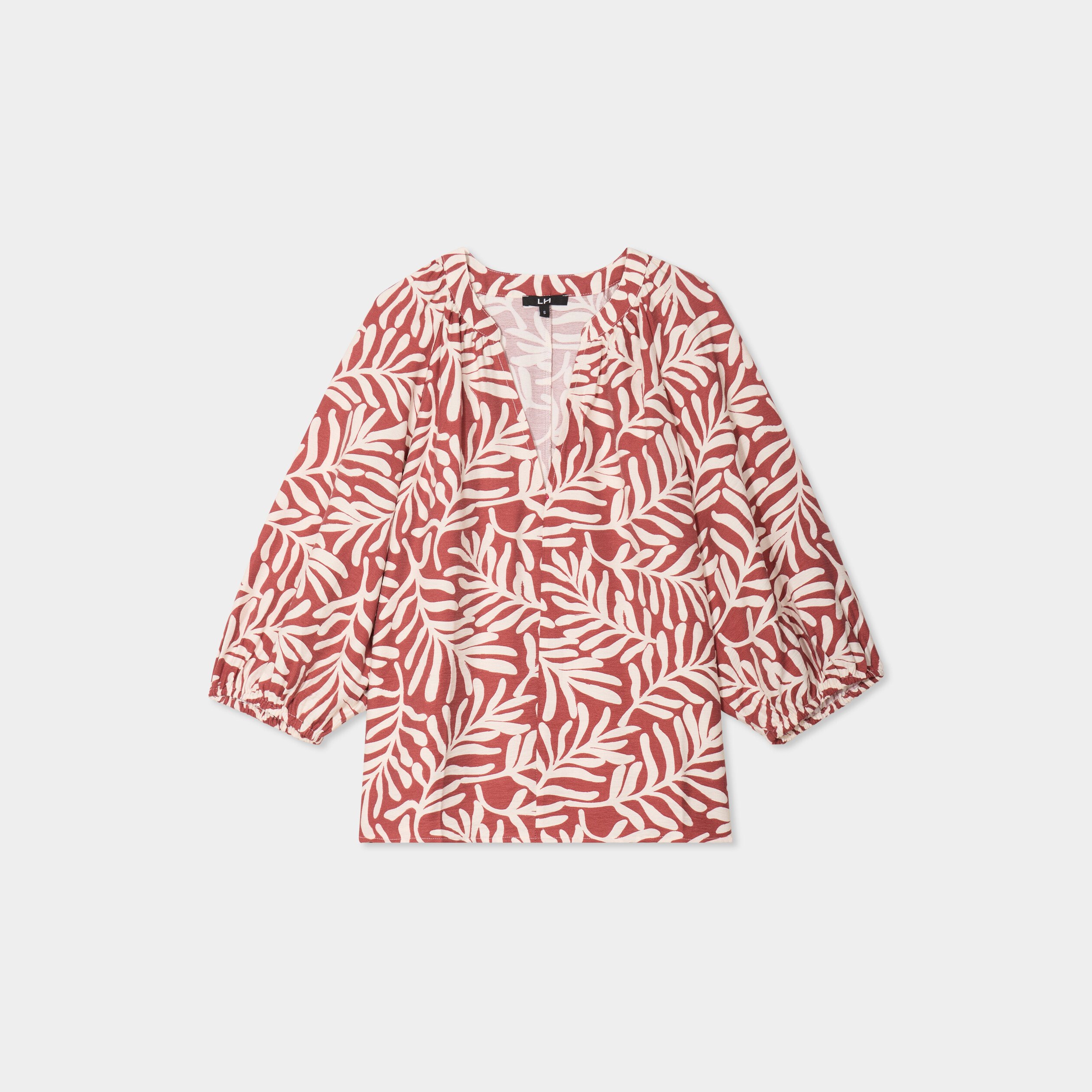 blouse manches 34 ballons col tunisien terracotta femme Blouse manches 3/4 ballons col tunisien terracotta femme