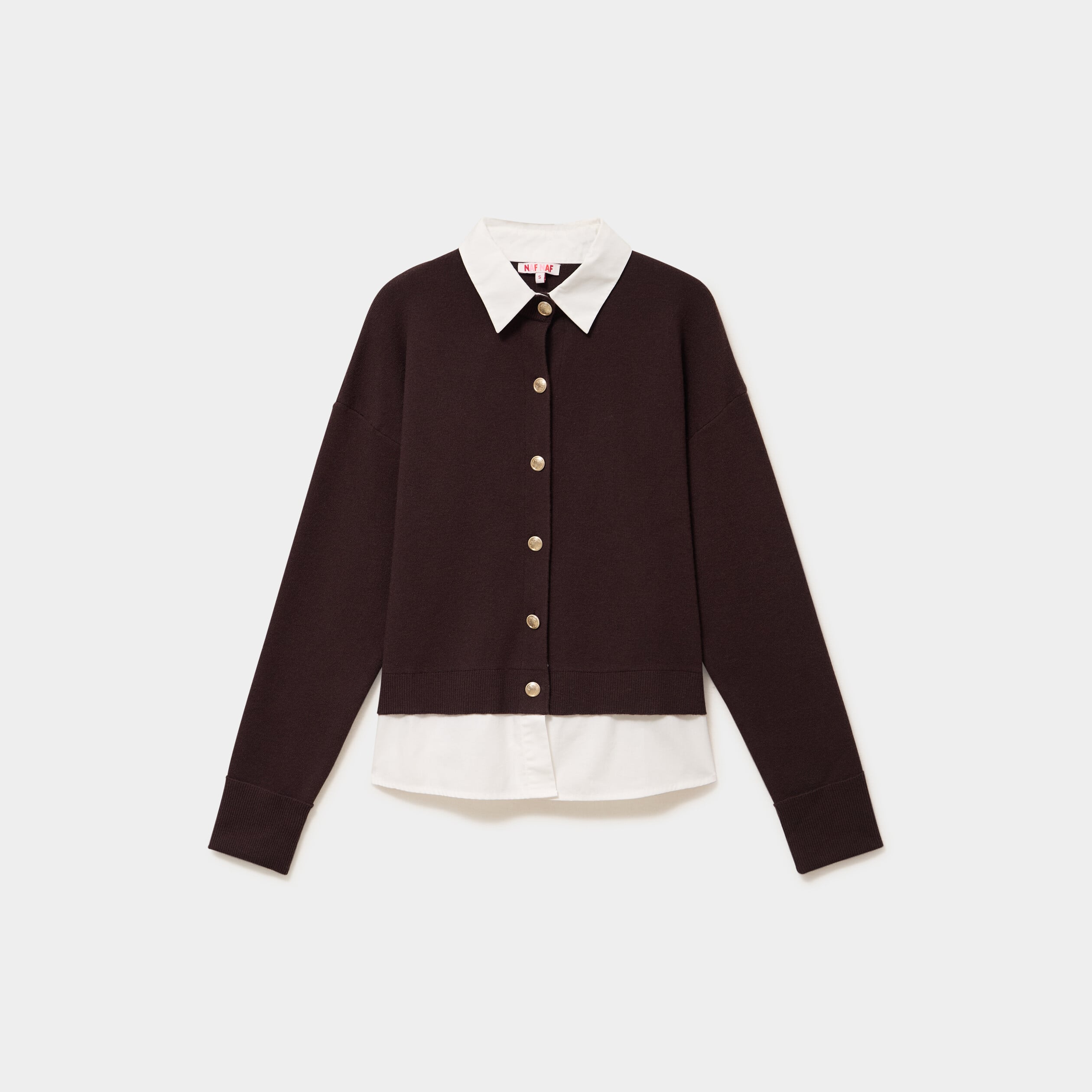 Gilet effet 2-en-1 col chemise marron fonc&eacute; femme