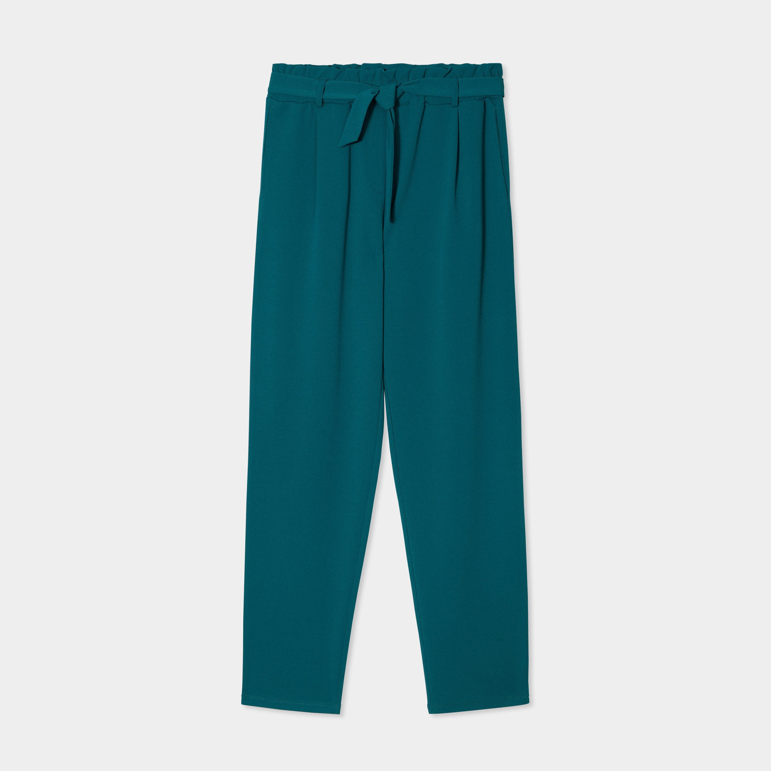 pantalon city paperbag ceinture 78eme vert fonce femme Pantalon city paperbag ceinturé 7/8ème vert foncé femme