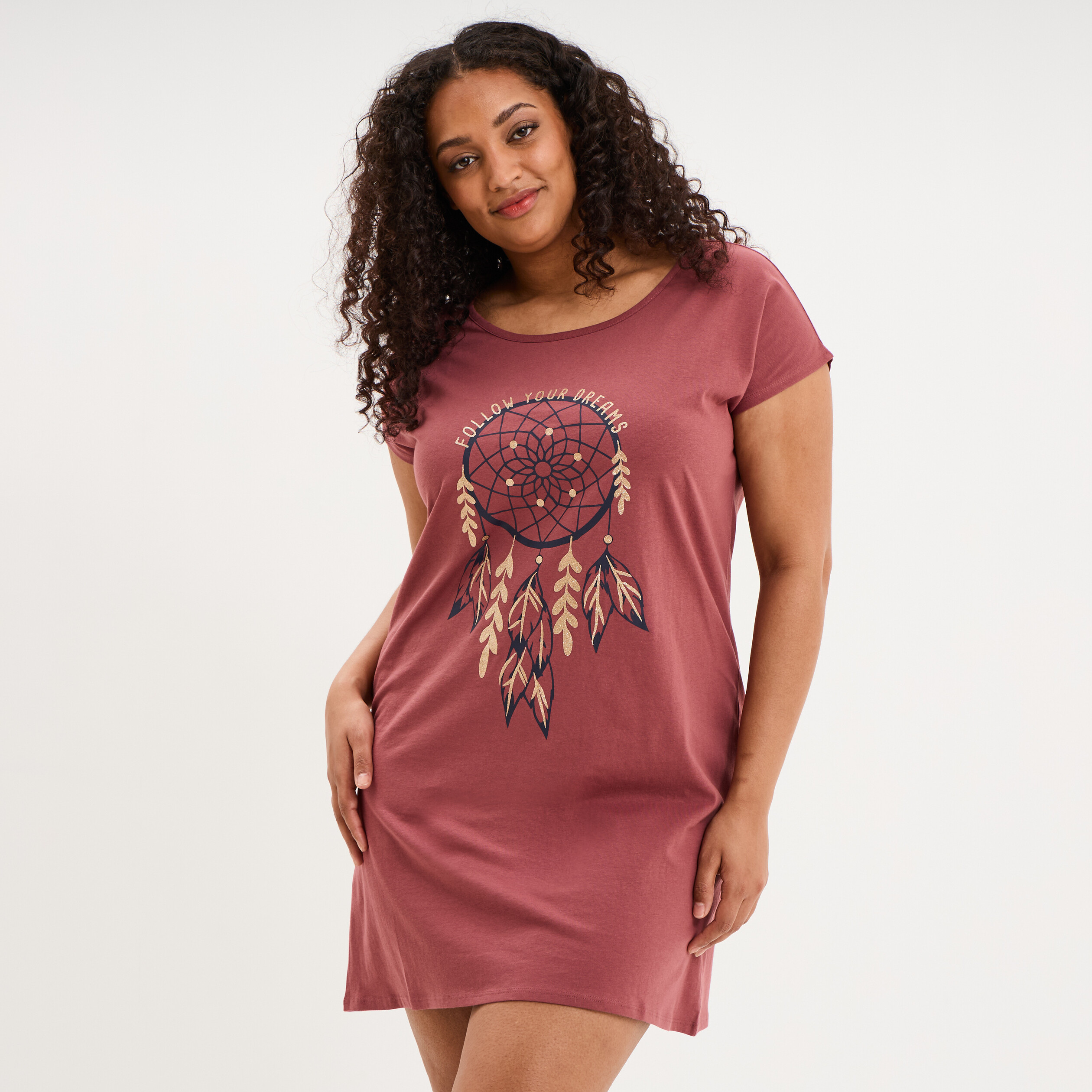 Chemise de nuit manches courtes rose framboise femme grande taille