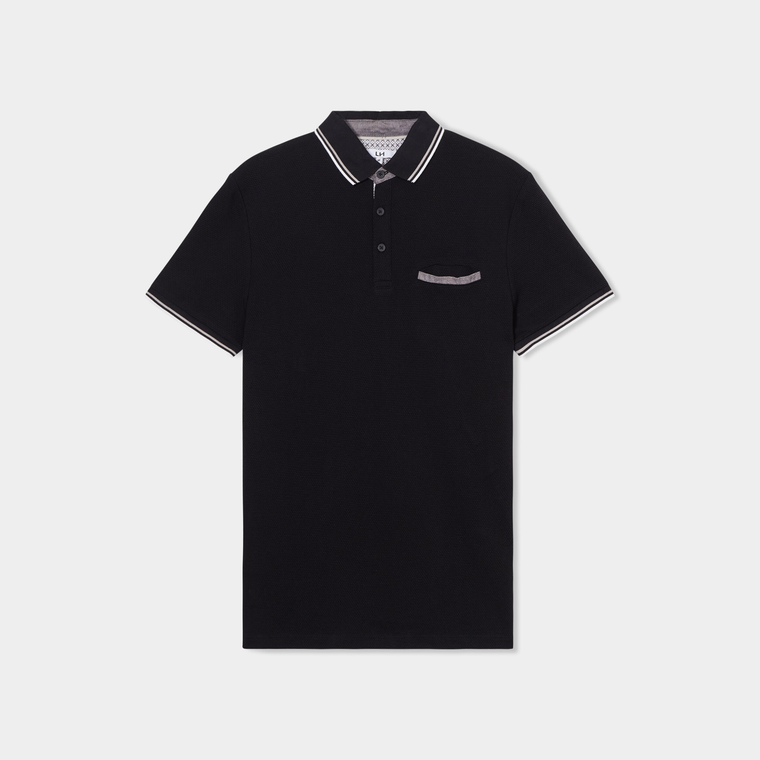 Polo piqu&eacute; manches courtes coton noir homme