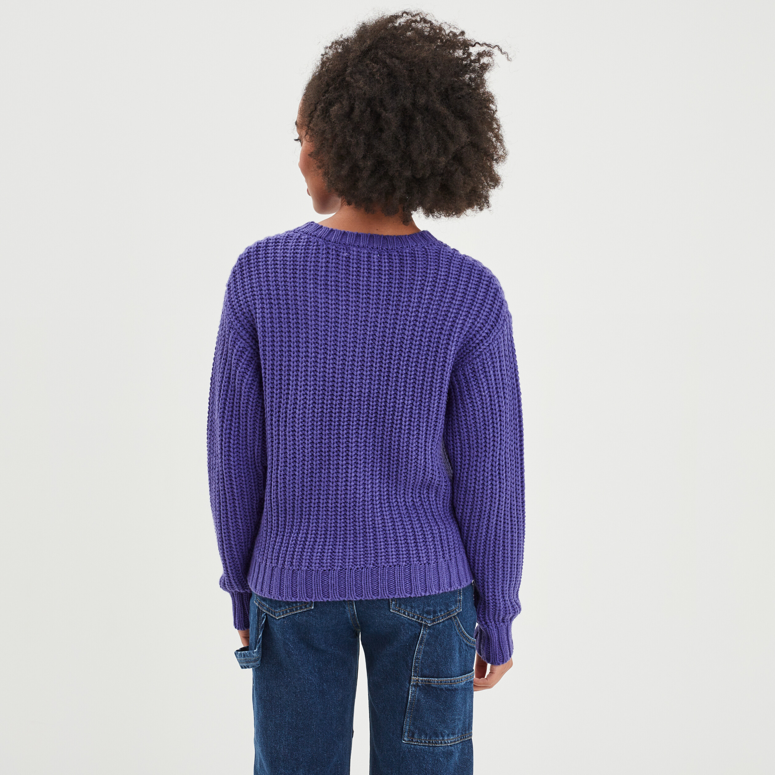 Pull côtelé col rond manches longues violet femme