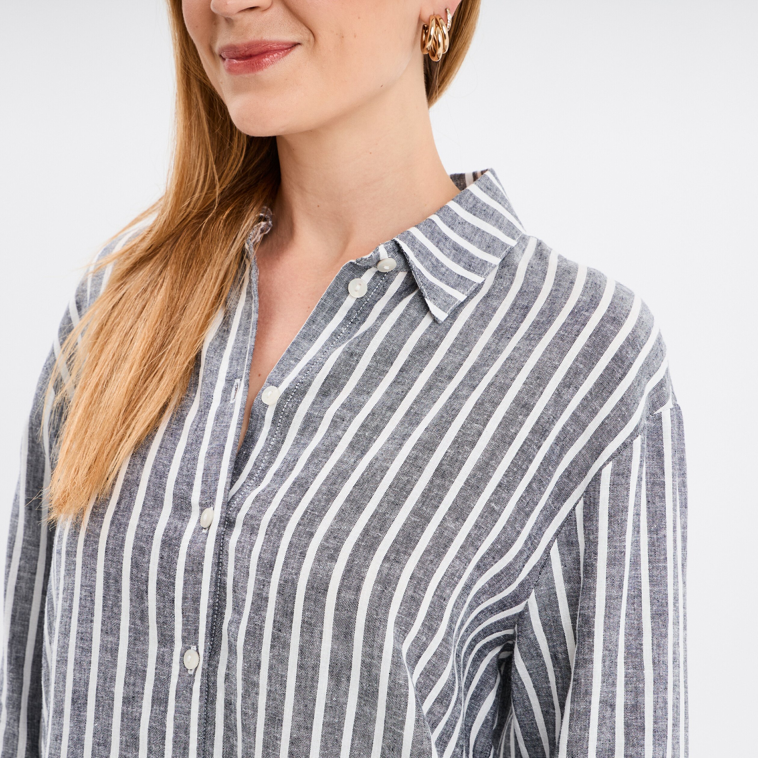 chemise oversize lin melange bleu marine femme Chemise oversize lin mélangé bleu marine femme