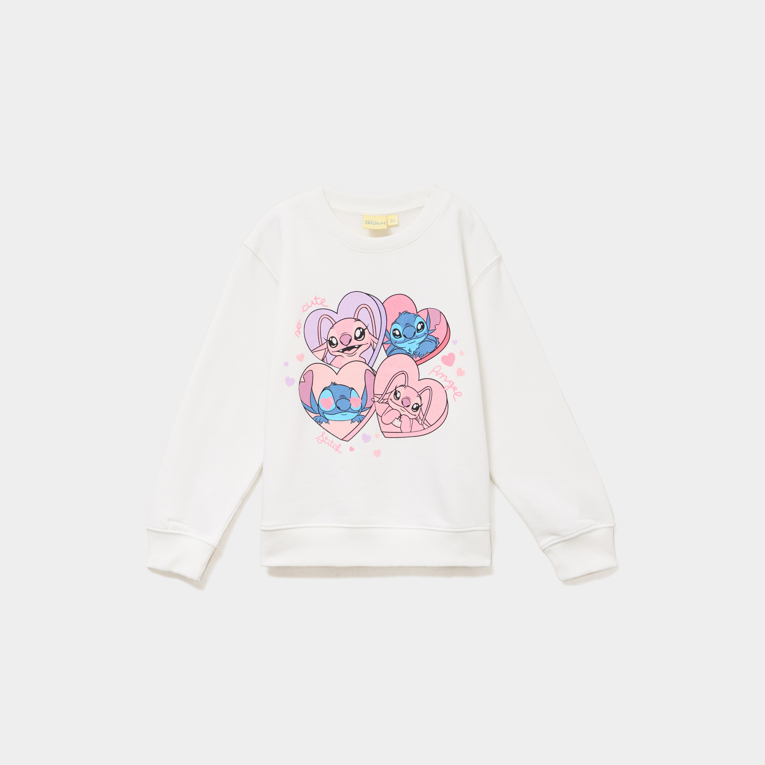 Sweat col rond manches longues Stitch blanc fille